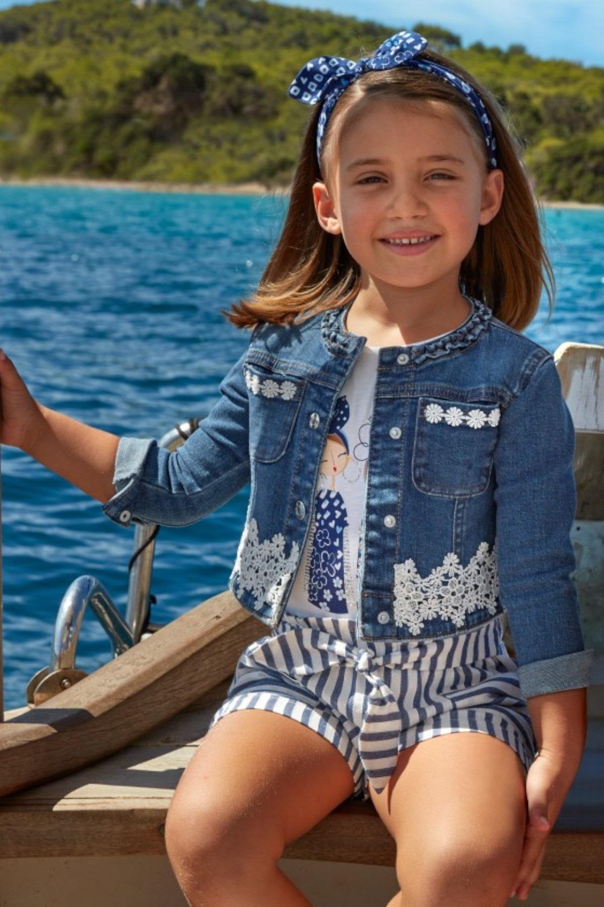Mayoral Kız Çocuk 3-7 Yaş Fistolu Denim Ceket 3475 Kot Mavi