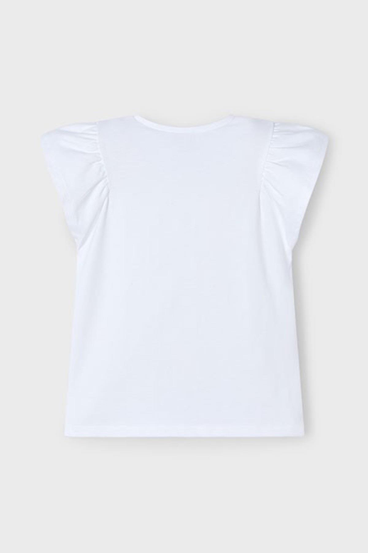 Mayoral Kız Çocuk 3-9 Yaş Çiçek Desenli Kısakol T-shirt 3002 Ekru