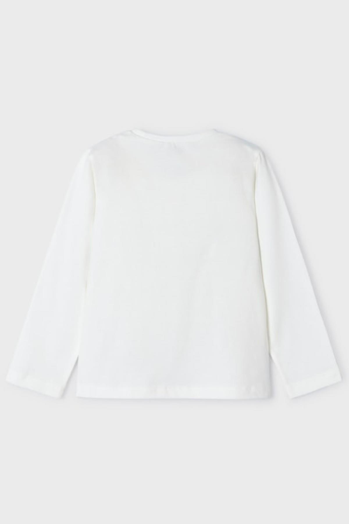Mayoral Kız Çocuk 3-9 Yaş İşlemeli Uzun Kol T-shirt 3093 Krem