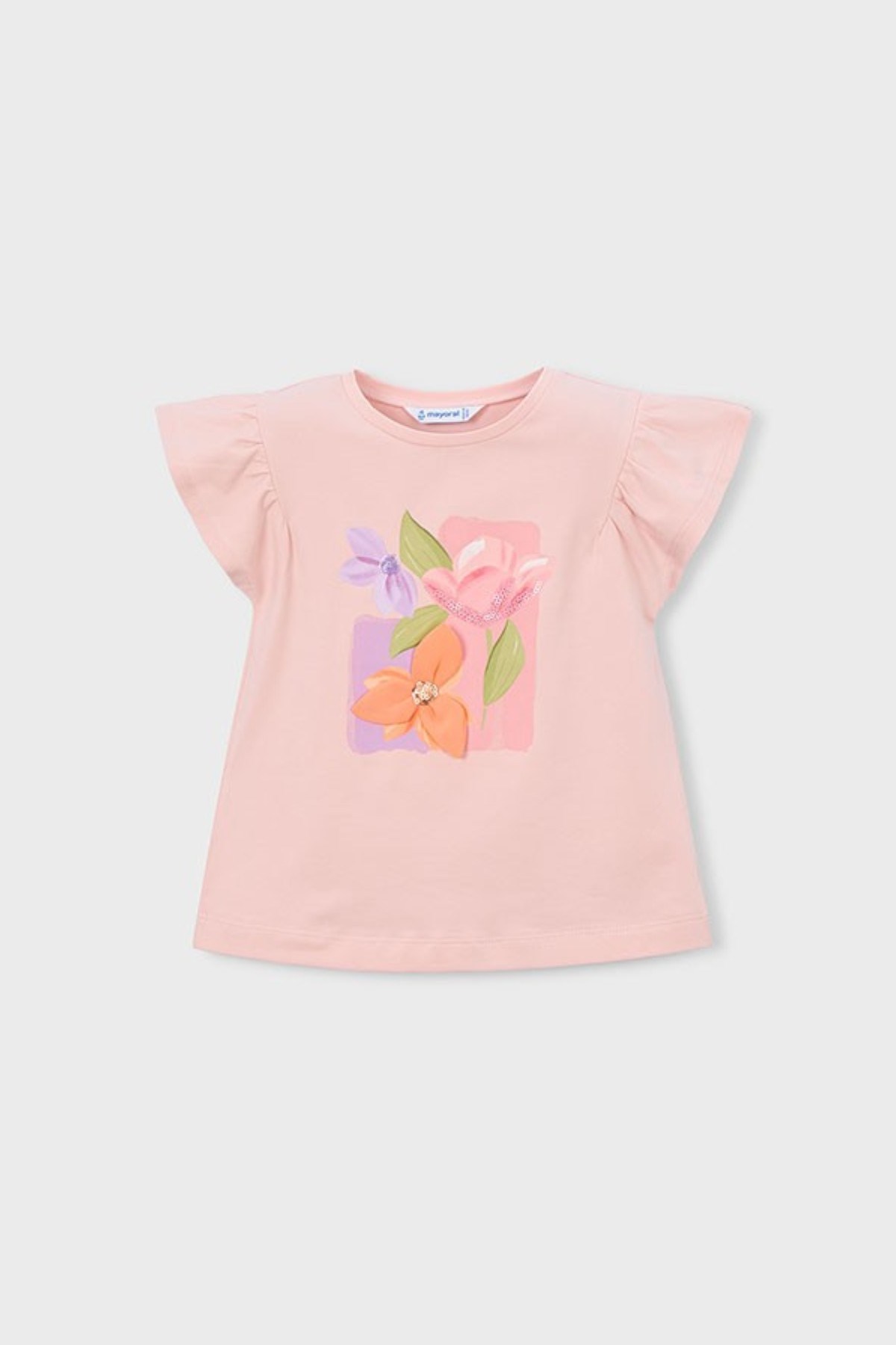 Mayoral Kız Çocuk 3-9 Yaş Kabartma Desenli Kısa Kol T-Shirt Pudra