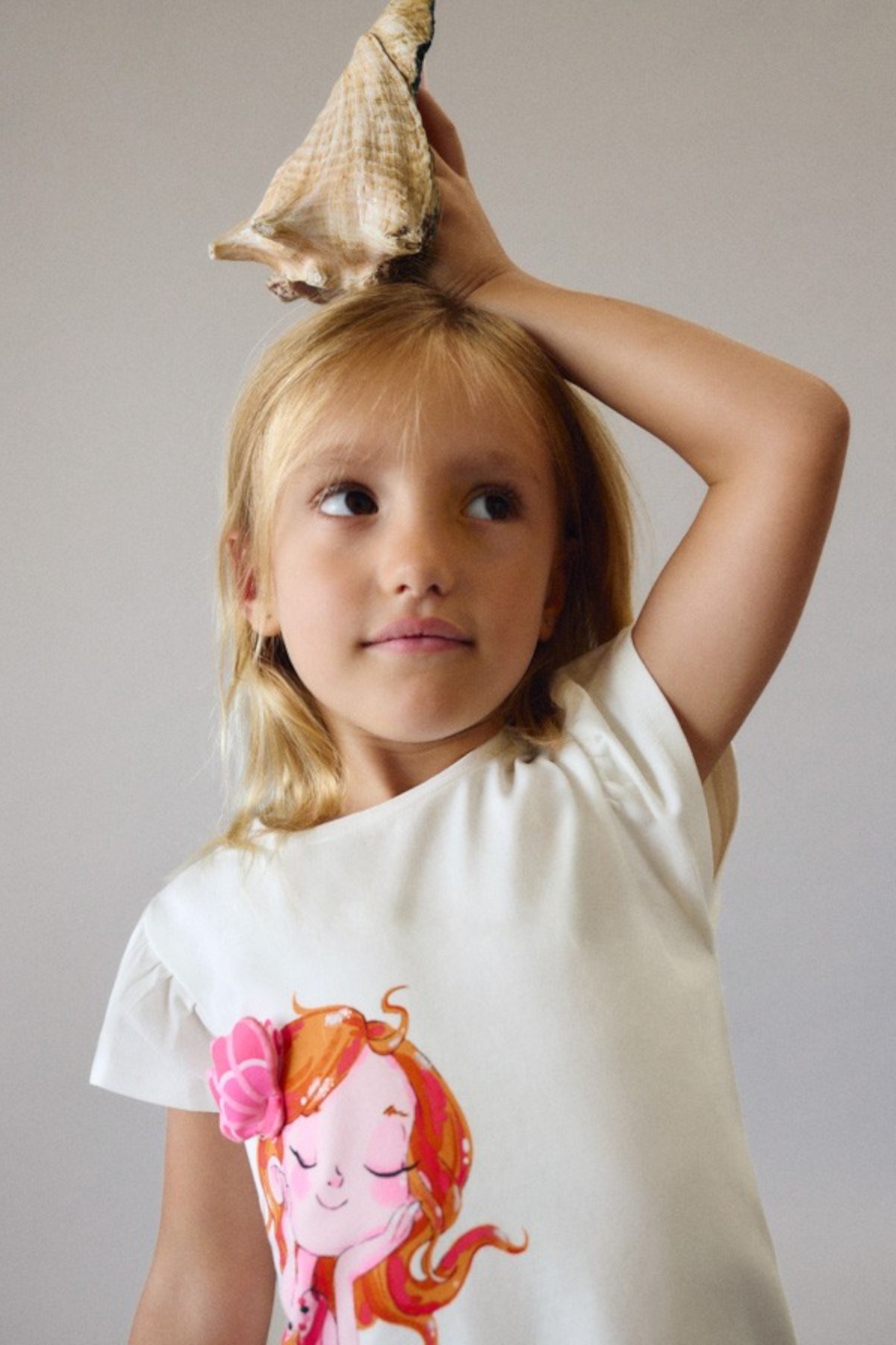 Mayoral Kız Çocuk 3-9 Yaş Kabartma Desenli Kısa Kol T-Shirt Ekru