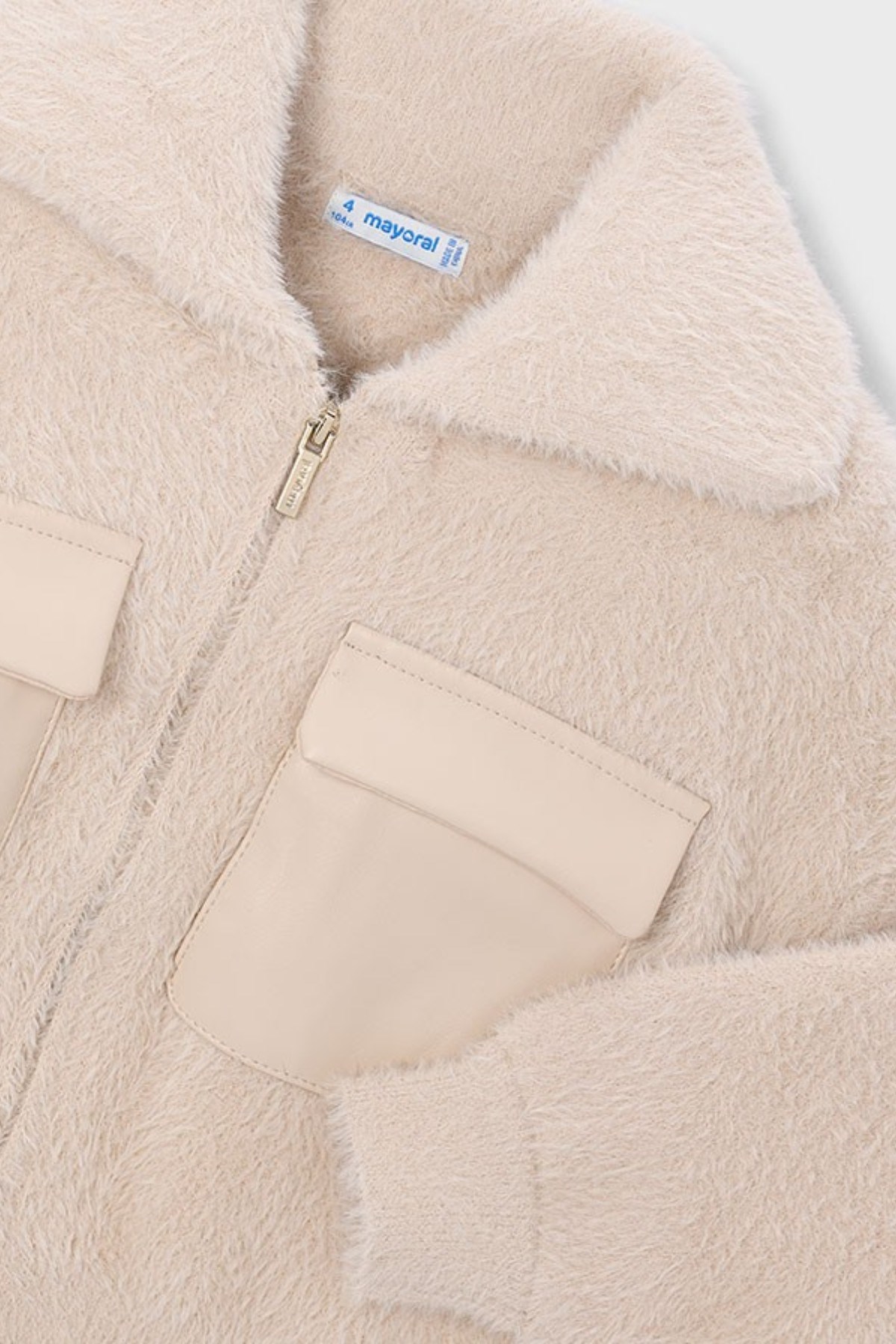 Mayoral Kız Çocuk 3-9 Yaş Peluş Cep Detaylı Crop Hırka Krem