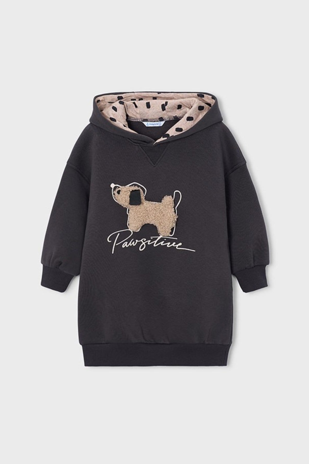 Mayoral Kız Çocuk 3-9 Yaş Polar Kapüşonlu Uzun Sweatshirt Antrasit
