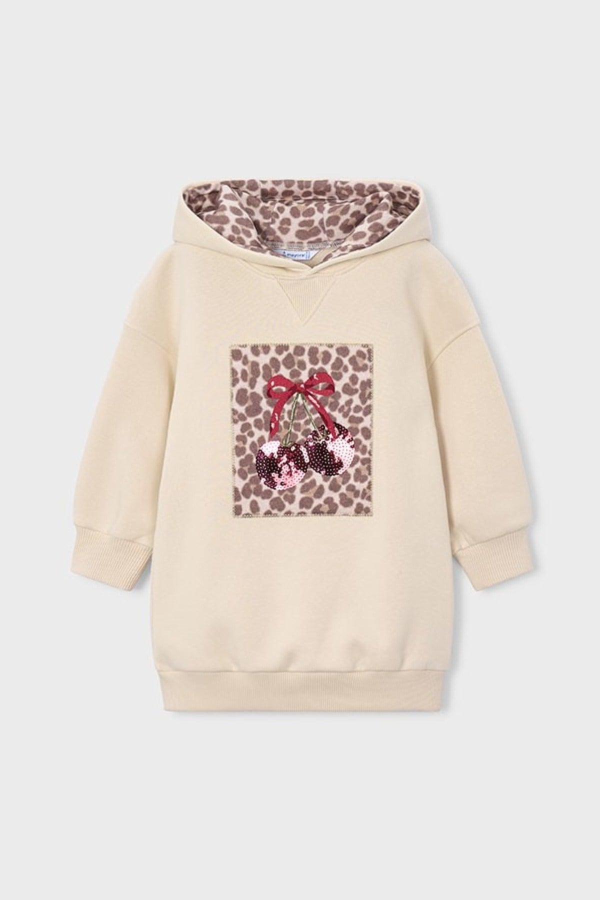 Mayoral Kız Çocuk 3-9 Yaş Polar Kapüşonlu Uzun Sweatshirt Krem