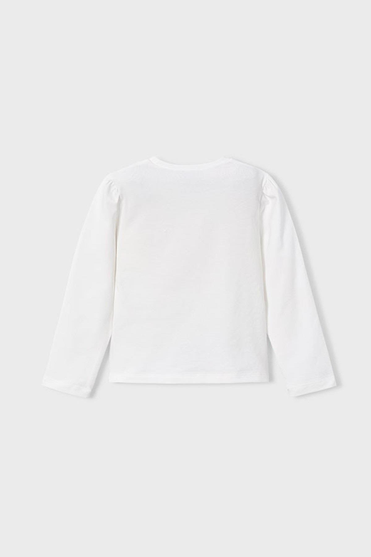 Mayoral Kız Çocuk 4-9 Yaş Baskılı Uzun Kol T-shirt Krem