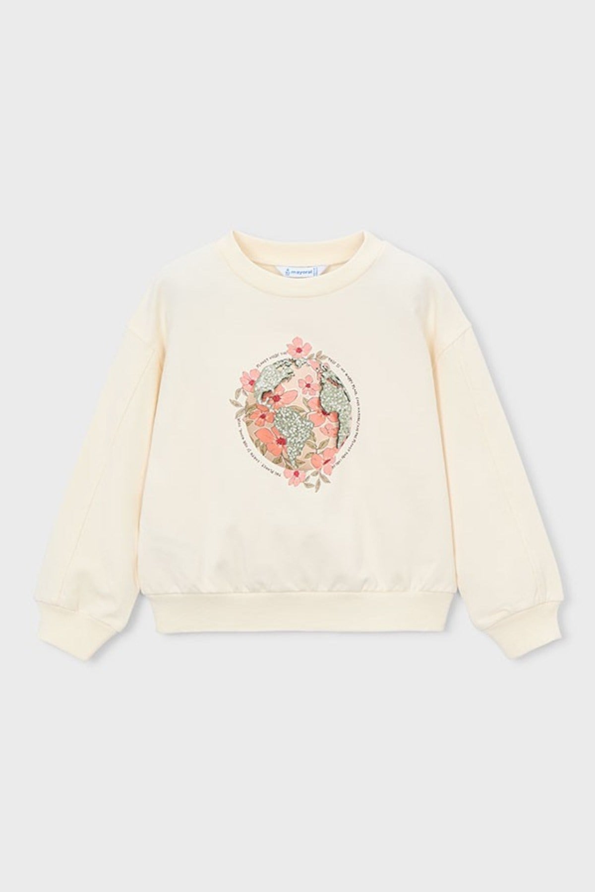 Mayoral Kız Çocuk 4-9 Yaş Çiçek Desenli Mevsimlik Sweatshirt Krem