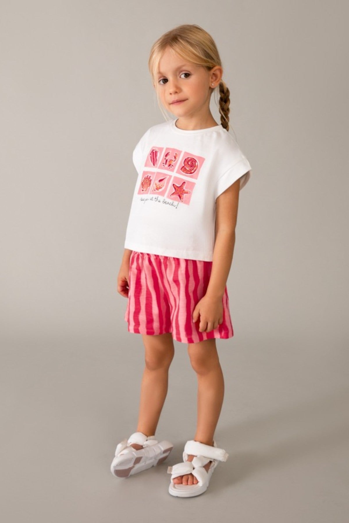 Mayoral Kız Çocuk 4-9 Yaş Desenli T-Shirt-Şort İkili Takım Ekru