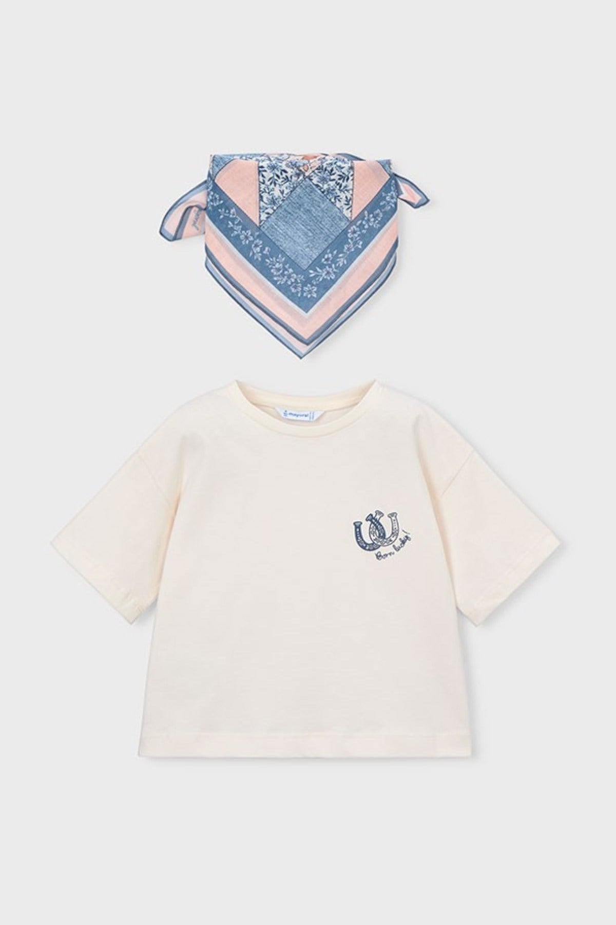 Mayoral Kız Çocuk 4-9 Yaş Fular Detaylı Kısa Kol T-Shirt Krem