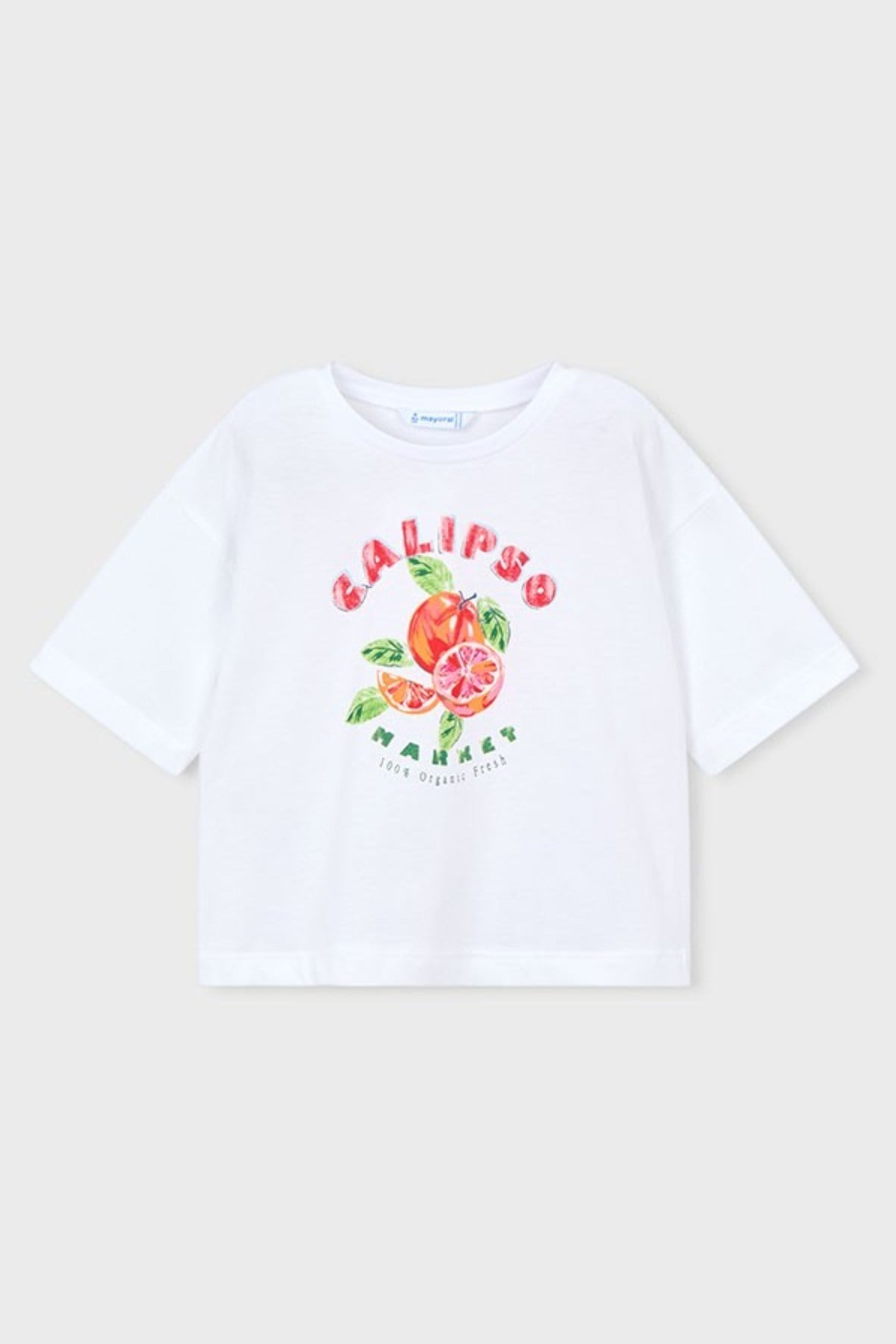 Mayoral Kız Çocuk 4-9 Yaş Meyve Desenli Kısa Kol T-Shirt Beyaz