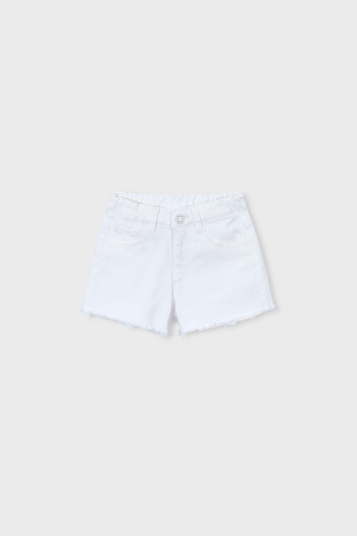 Mayoral Kız Çocuk 4-9 Yaş Paçası Püsküllü Denim Şort Beyaz