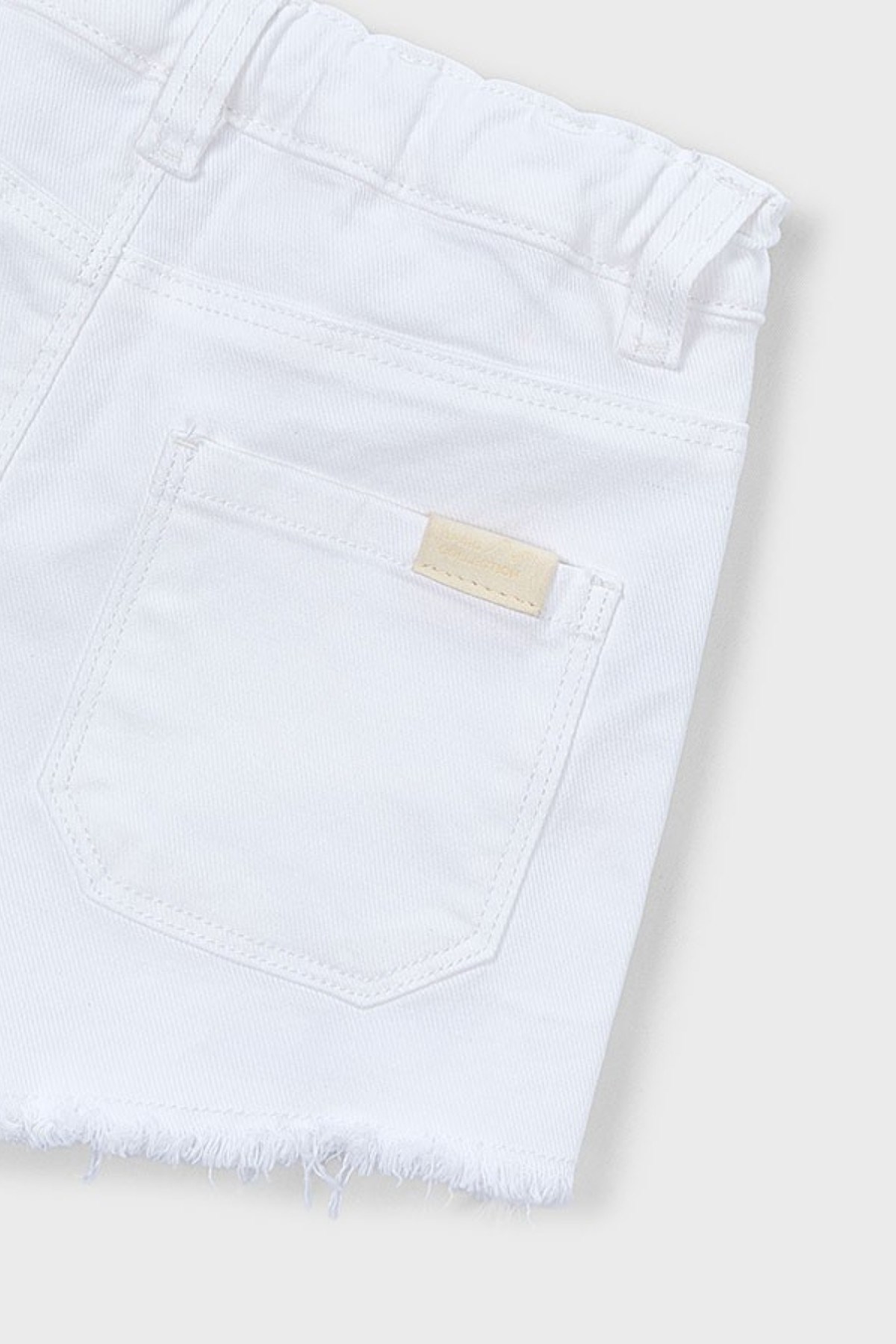 Mayoral Kız Çocuk 4-9 Yaş Paçası Püsküllü Denim Şort Beyaz
