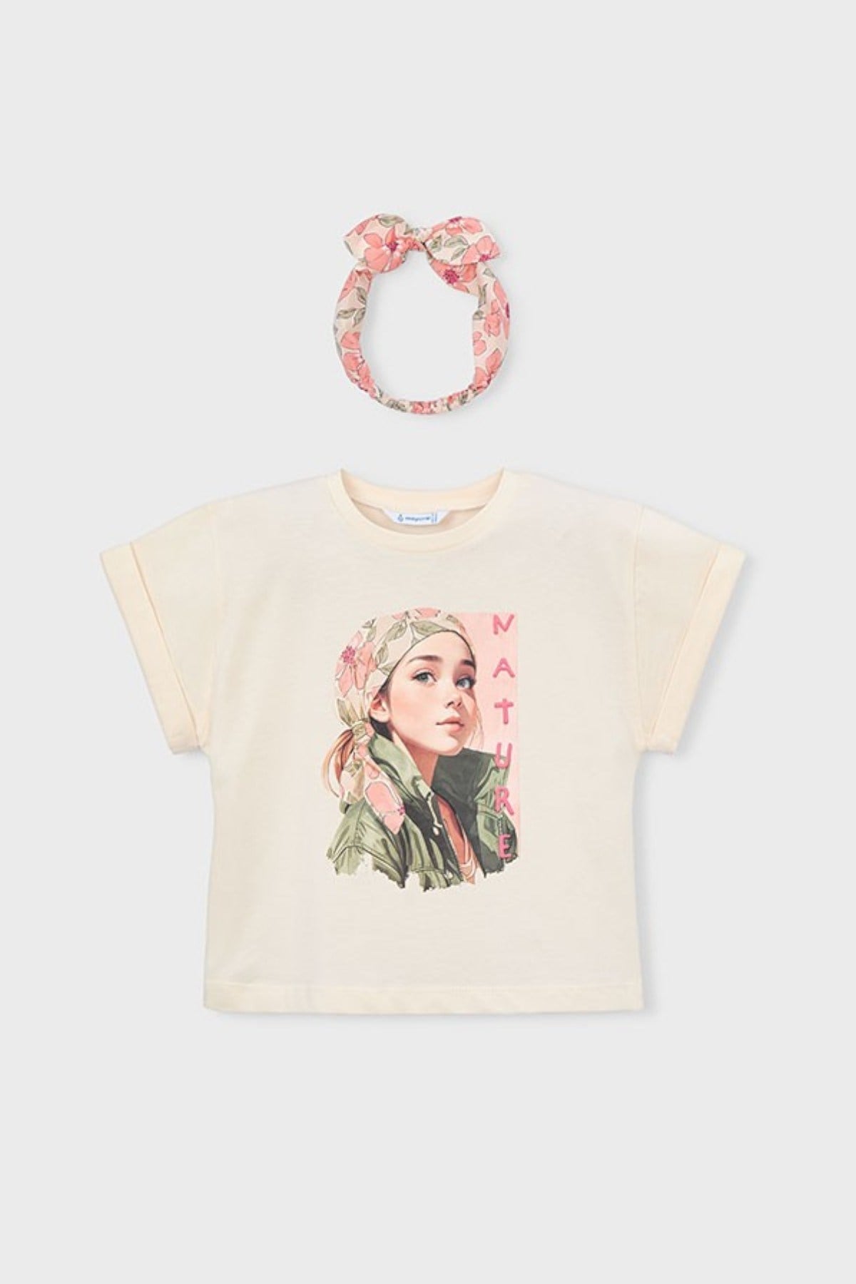 Mayoral Kız Çocuk 4-9 Yaş Saç Bantlı Kısa Kol T-Shirt Krem