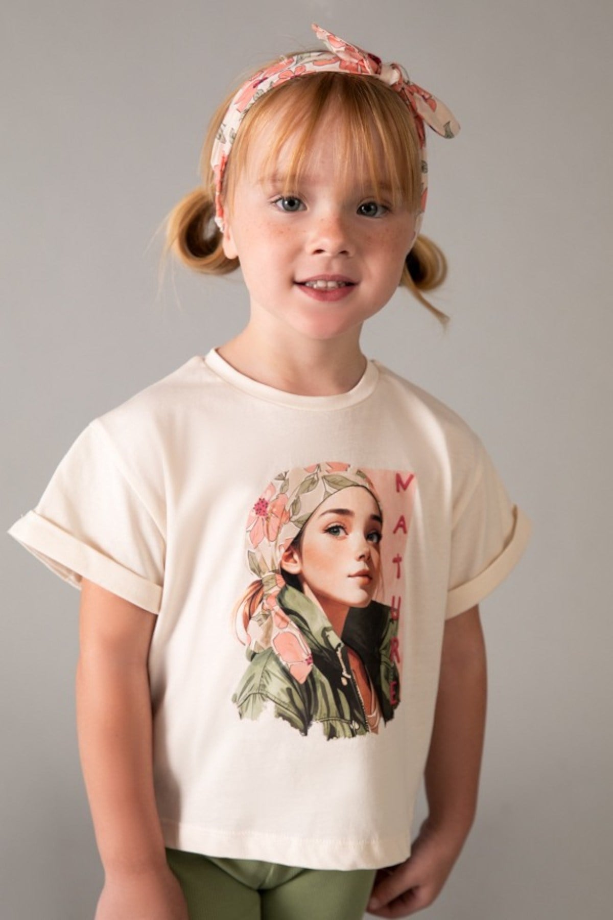 Mayoral Kız Çocuk 4-9 Yaş Saç Bantlı Kısa Kol T-Shirt Krem