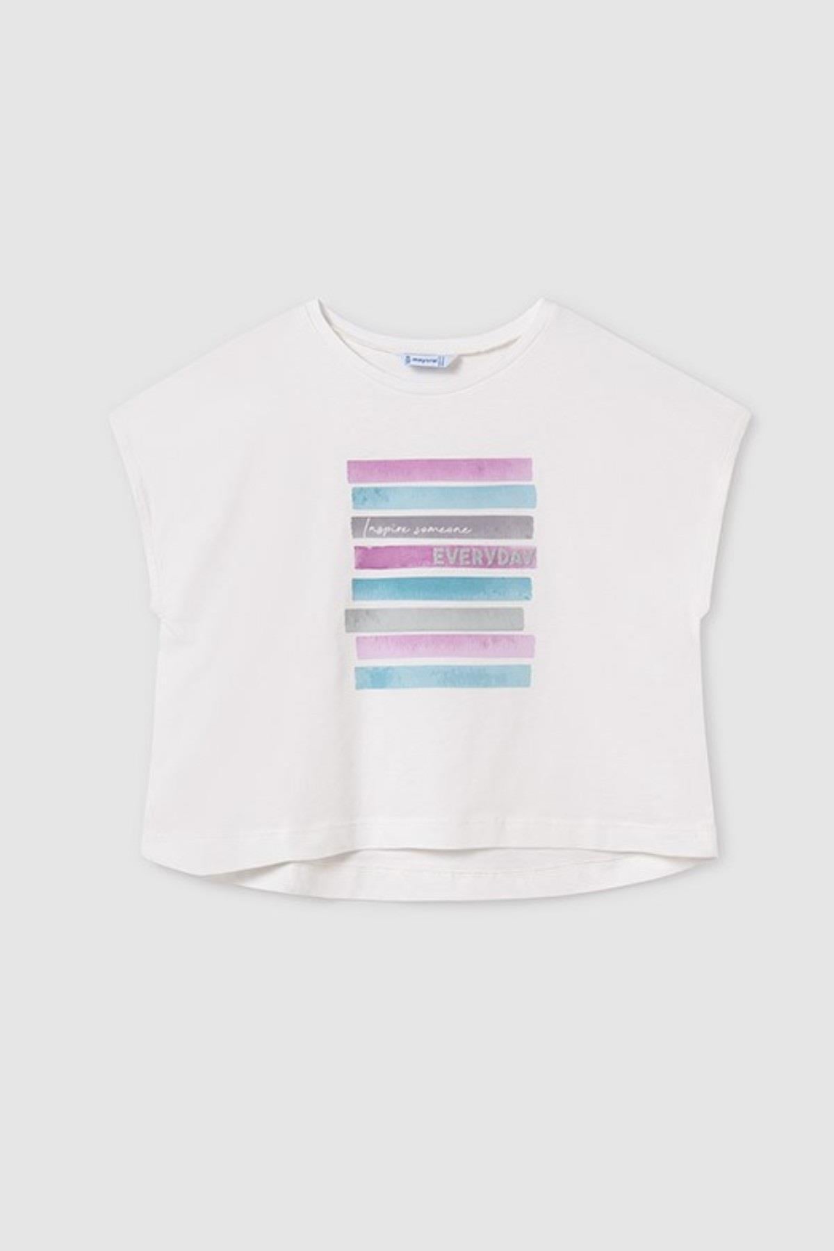 Mayoral Kız Çocuk 8-18 Yaş Desenli Kısakol T-shirt 6026 Ekru
