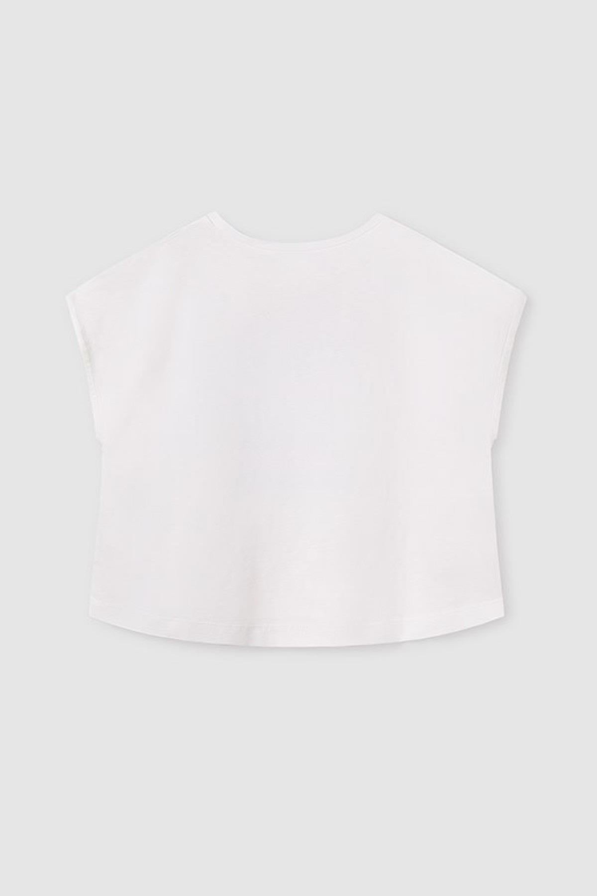 Mayoral Kız Çocuk 8-18 Yaş Desenli Kısakol T-shirt 6026 Ekru