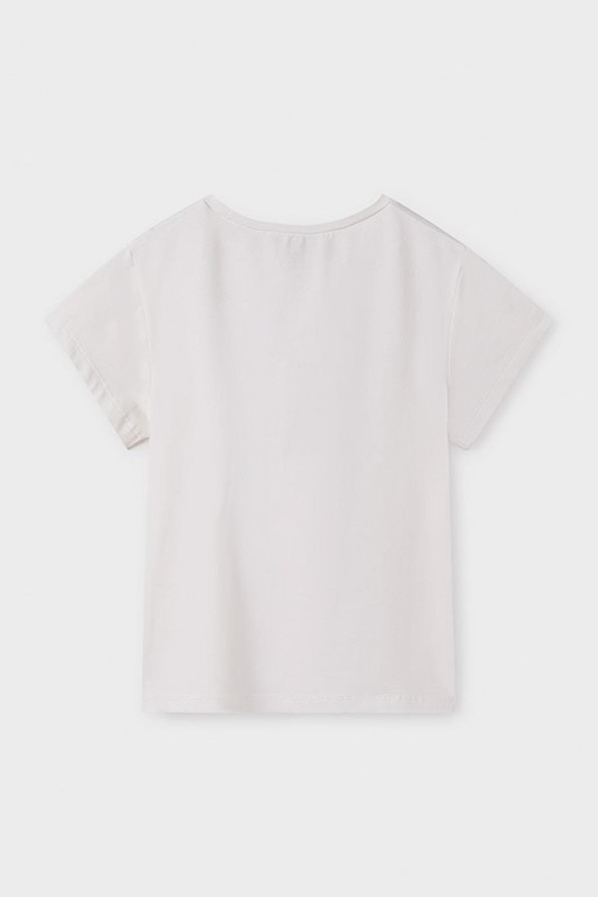 Mayoral Kız Çocuk 8-18 Yaş Pul İşlemeli Kısakol T-shirt 854 Ekru