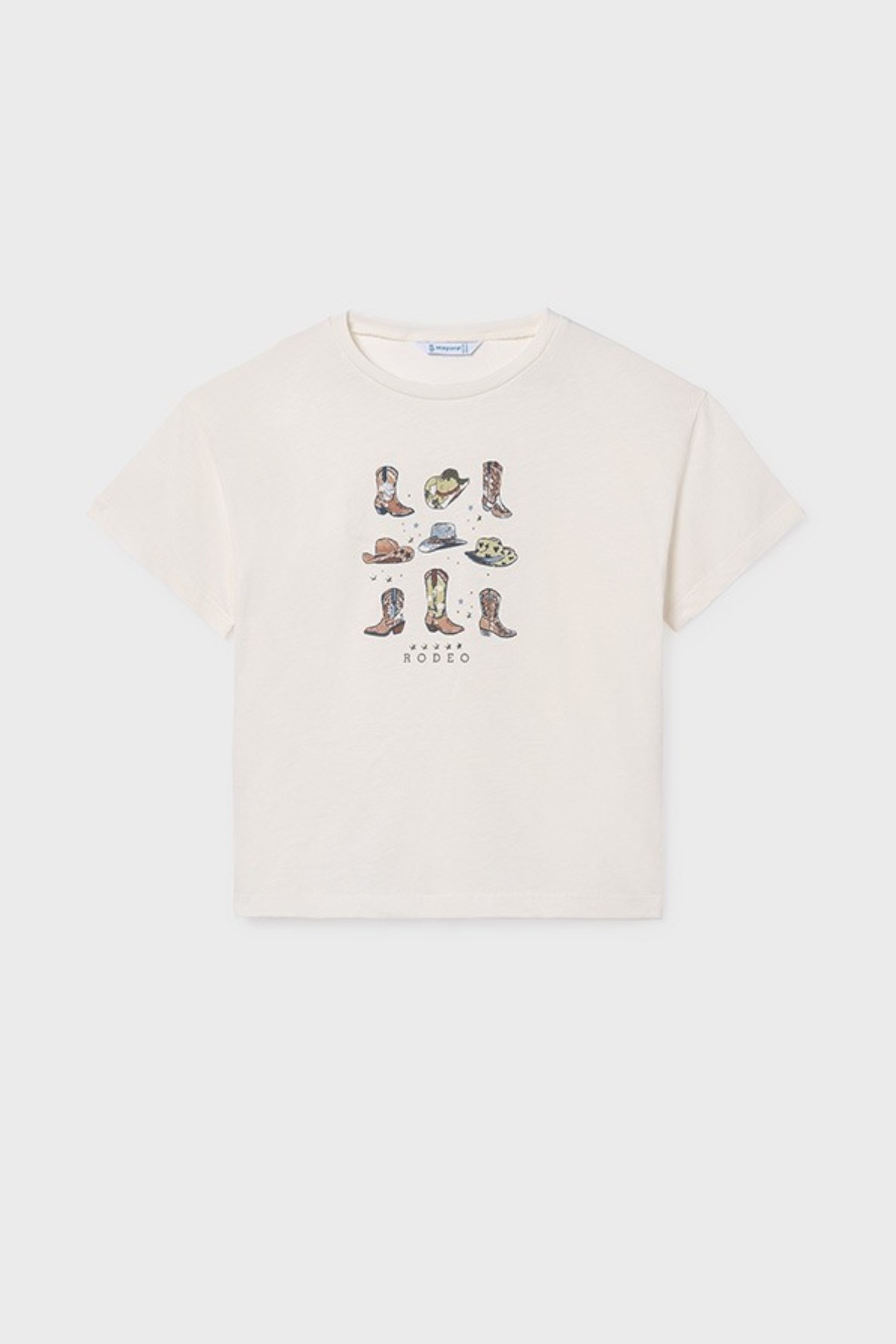 Mayoral Kız Çocuk 8-18 Yaş Rodeo Desenli Kısa Kol T-Shirt Krem