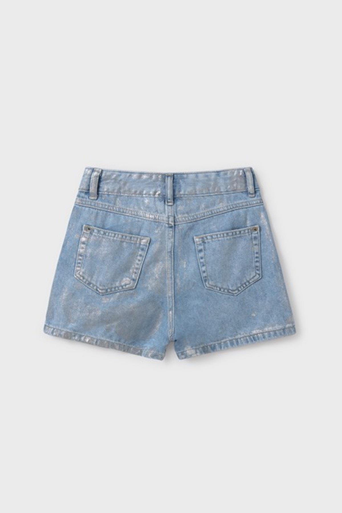 Mayoral Kız Çocuk 8-18 Yaş Varaklı Denim Şort 6217 Kot Mavi