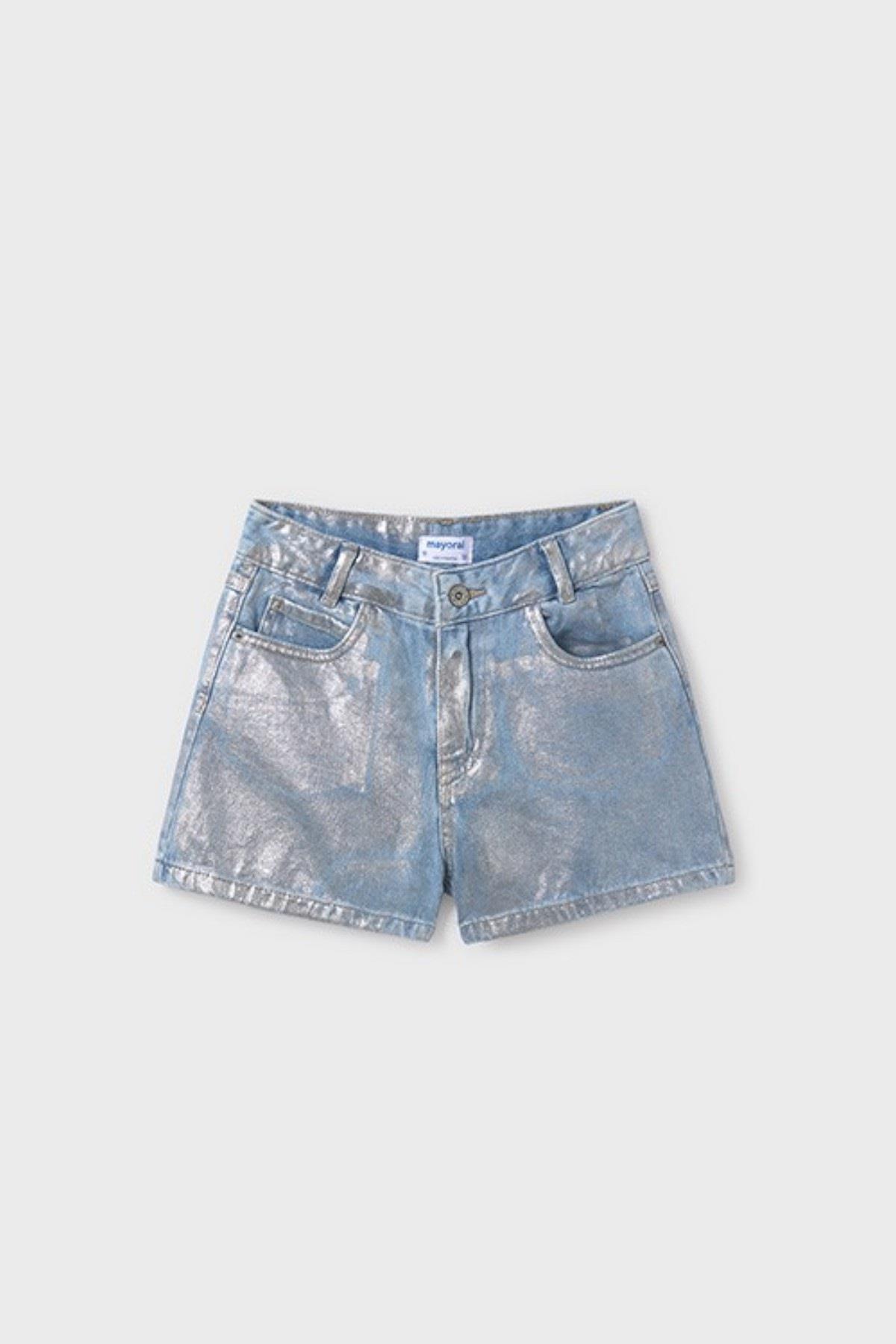 Mayoral Kız Çocuk 8-18 Yaş Varaklı Denim Şort 6217 Kot Mavi
