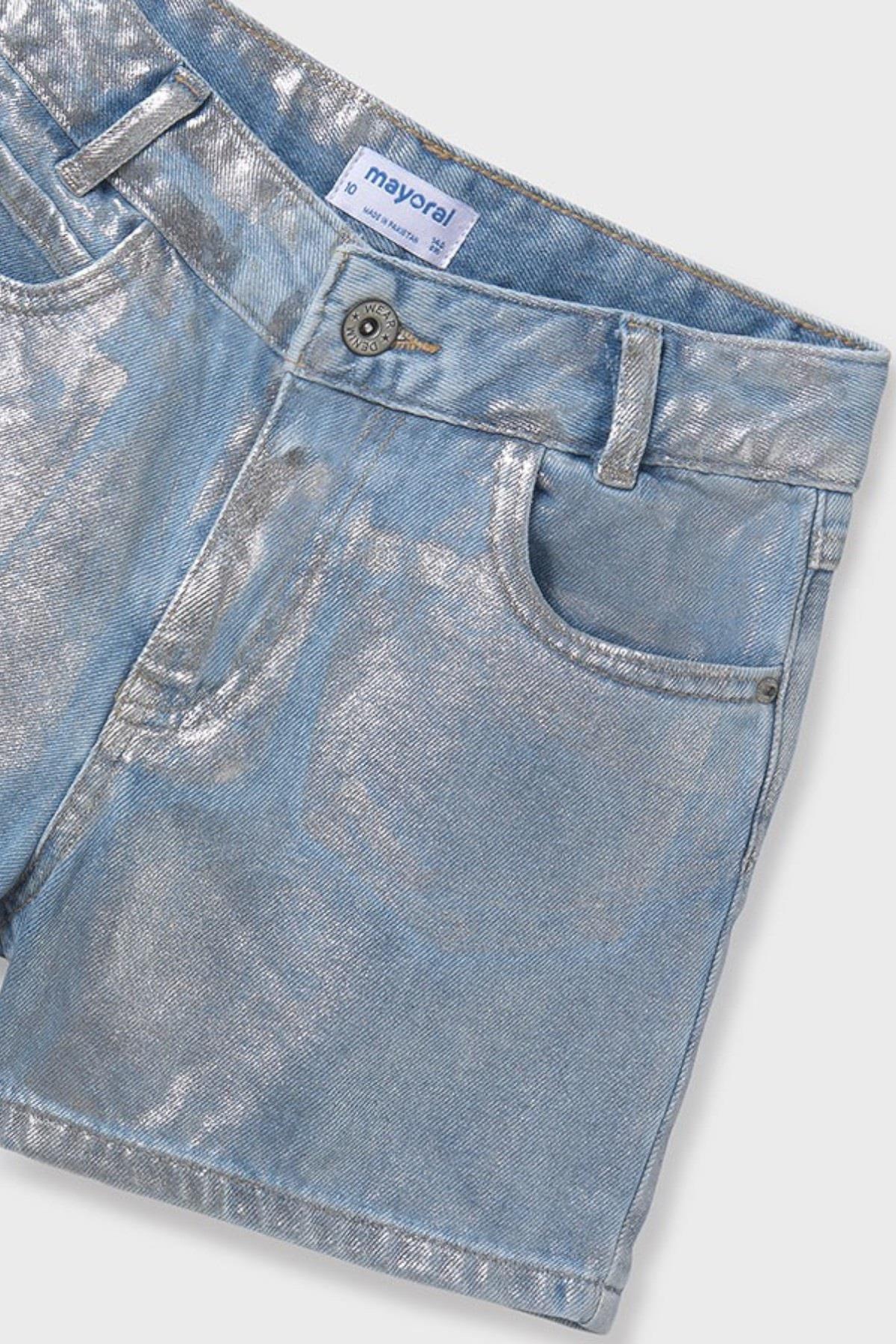 Mayoral Kız Çocuk 8-18 Yaş Varaklı Denim Şort 6217 Kot Mavi
