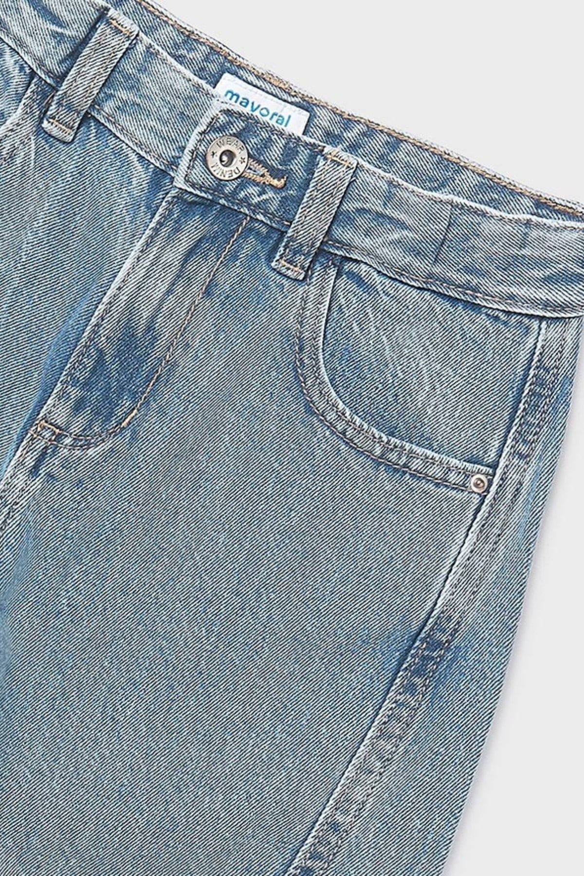 Mayoral Kız Çocuk 8-18 Yaş Yan Dikişli Bol Paça Denim Pantolon Kot Mavi