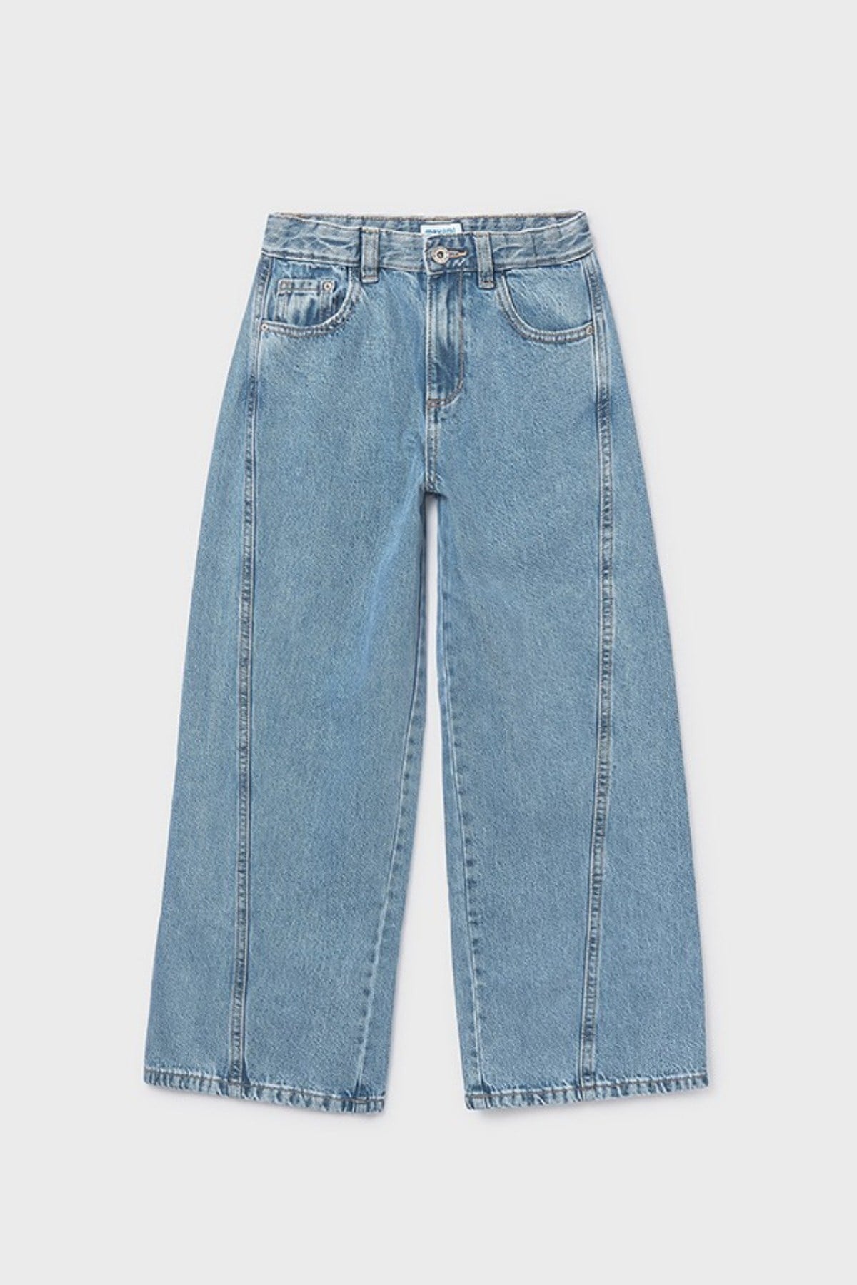 Mayoral Kız Çocuk 8-18 Yaş Yan Dikişli Bol Paça Denim Pantolon Kot Mavi