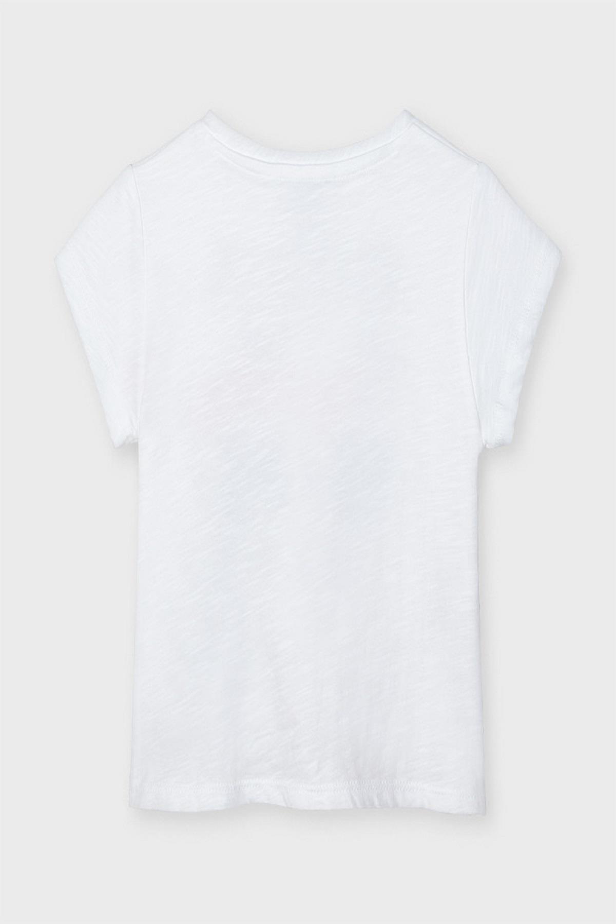 Mayoral Kız Çocuk Yazılı Kısa Kol T-shirt 3077 Beyaz