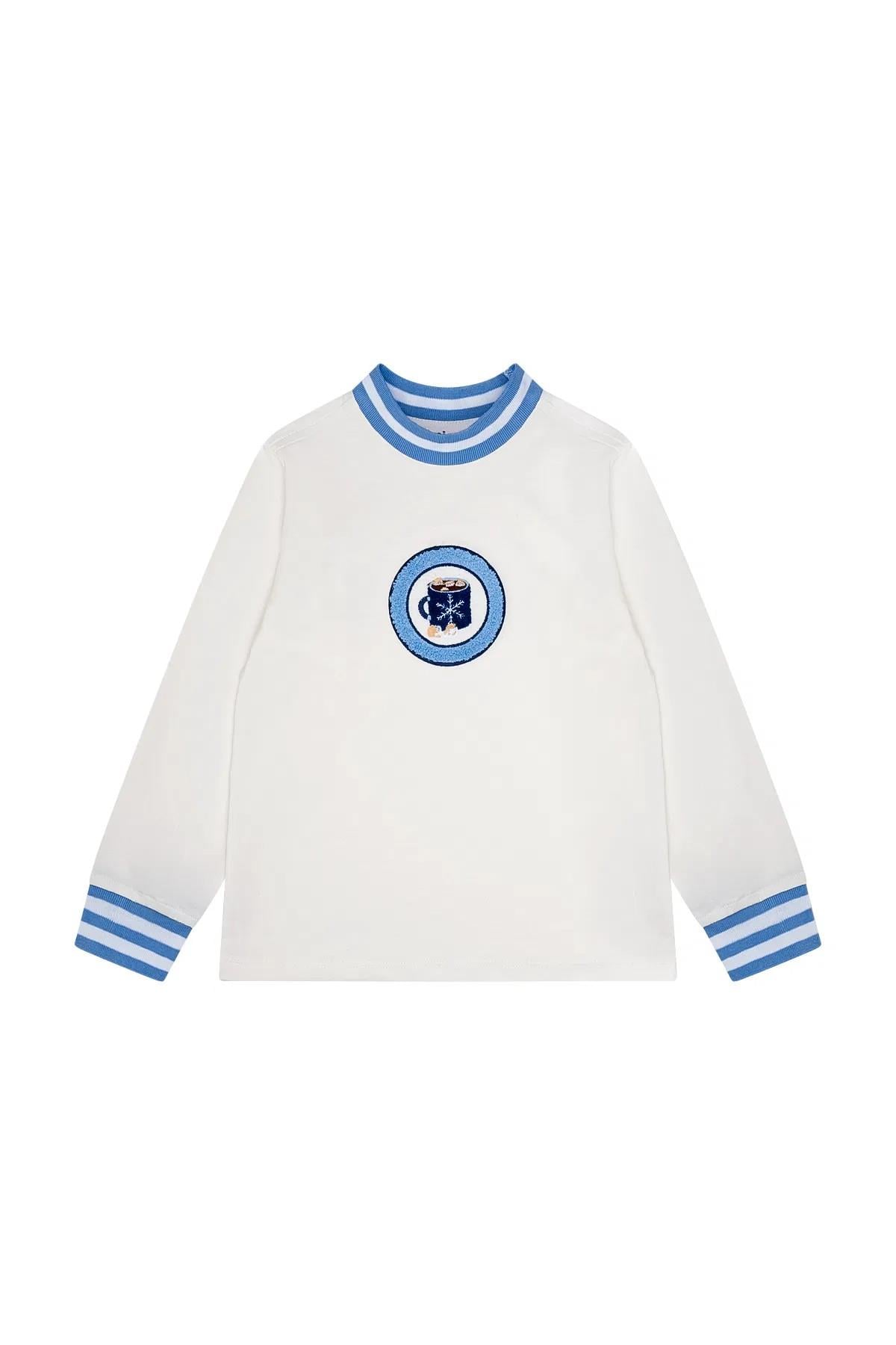 Minycenter Erkek Çocuk 2-6 Yaş Arma Nakışlı Uzun Kollu T-shirt Mavi