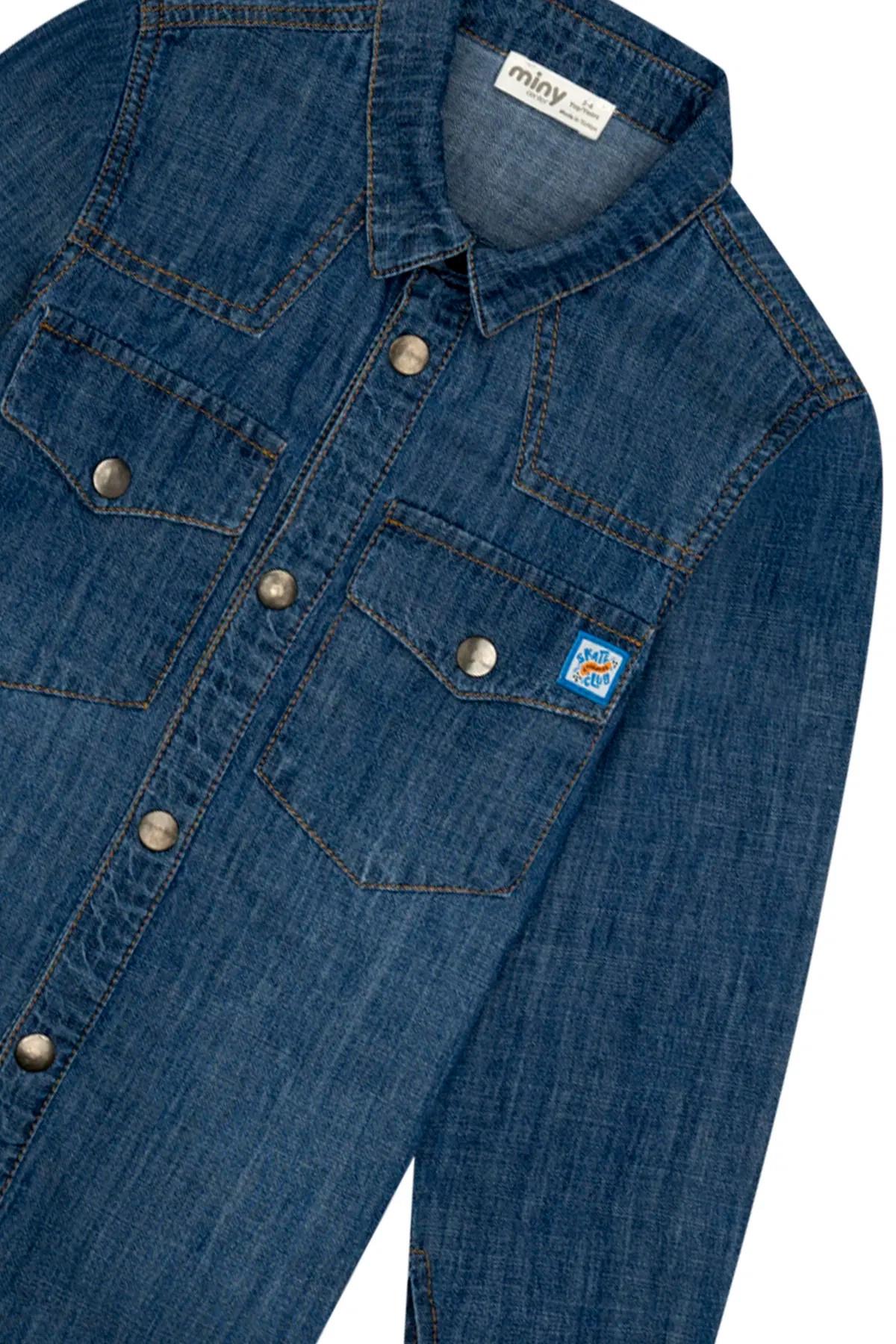 Minycenter Erkek Çocuk 2-6 Yaş Cepli Denim Gömlek Mavi