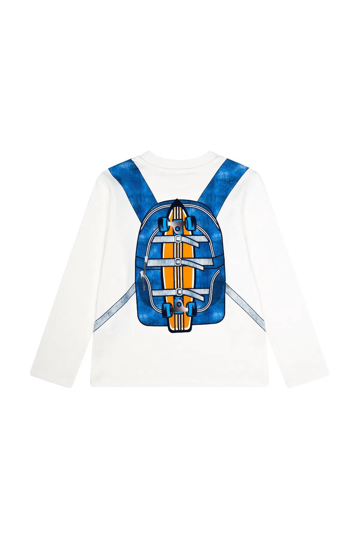 Minycenter Erkek Çocuk 2-6 Yaş Sırt Çantası Baskılı Uzun Kollu T-Shirt Ekru