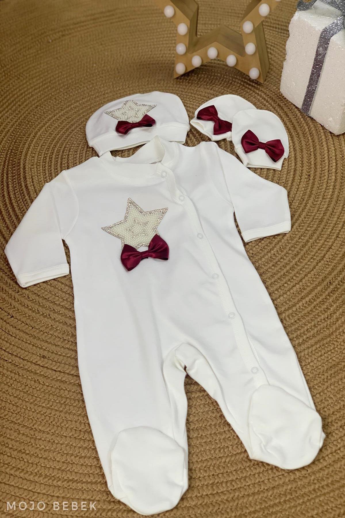 Mojo Bebek Erkek Bebek Taşlı İşlemeli Tulum Set 1218 Beyaz