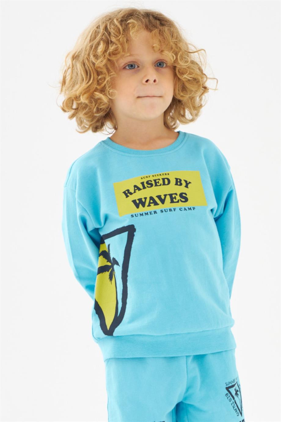 Mojo Bebek Erkek Çocuk Surf Club %100 Pamuk Sweatshirt 219276 Turkuaz