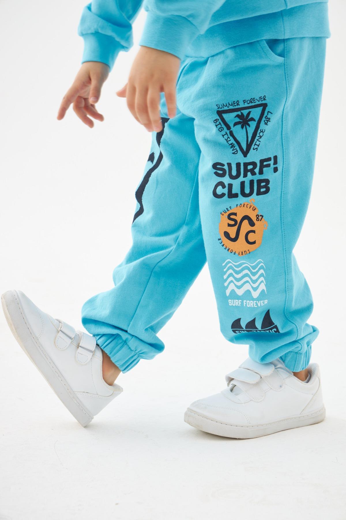 Mojo Bebek Erkek Çocuk Surf Club %100 Pamuk Lastikli Paça Eşofman Altı 219278 Turkuaz