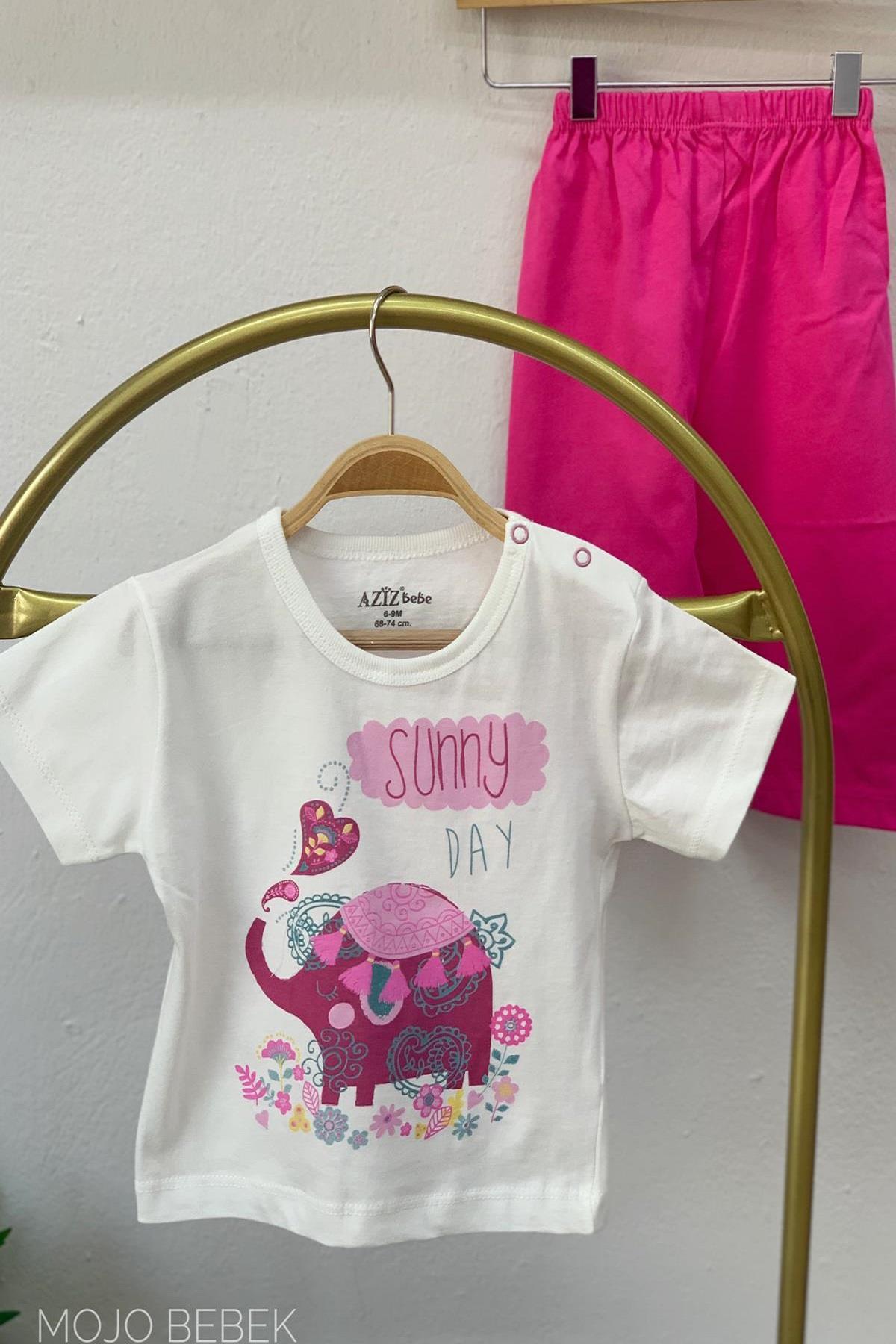 Mojo Bebek Kız Bebek 6-24 Ay Filli Kısa Kol Pijama Takımı 9419