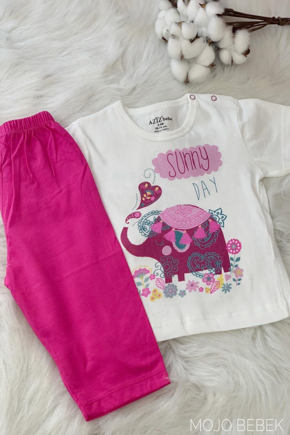Mojo Bebek Kız Bebek 6-24 Ay Filli Kısa Kol Pijama Takımı 9419