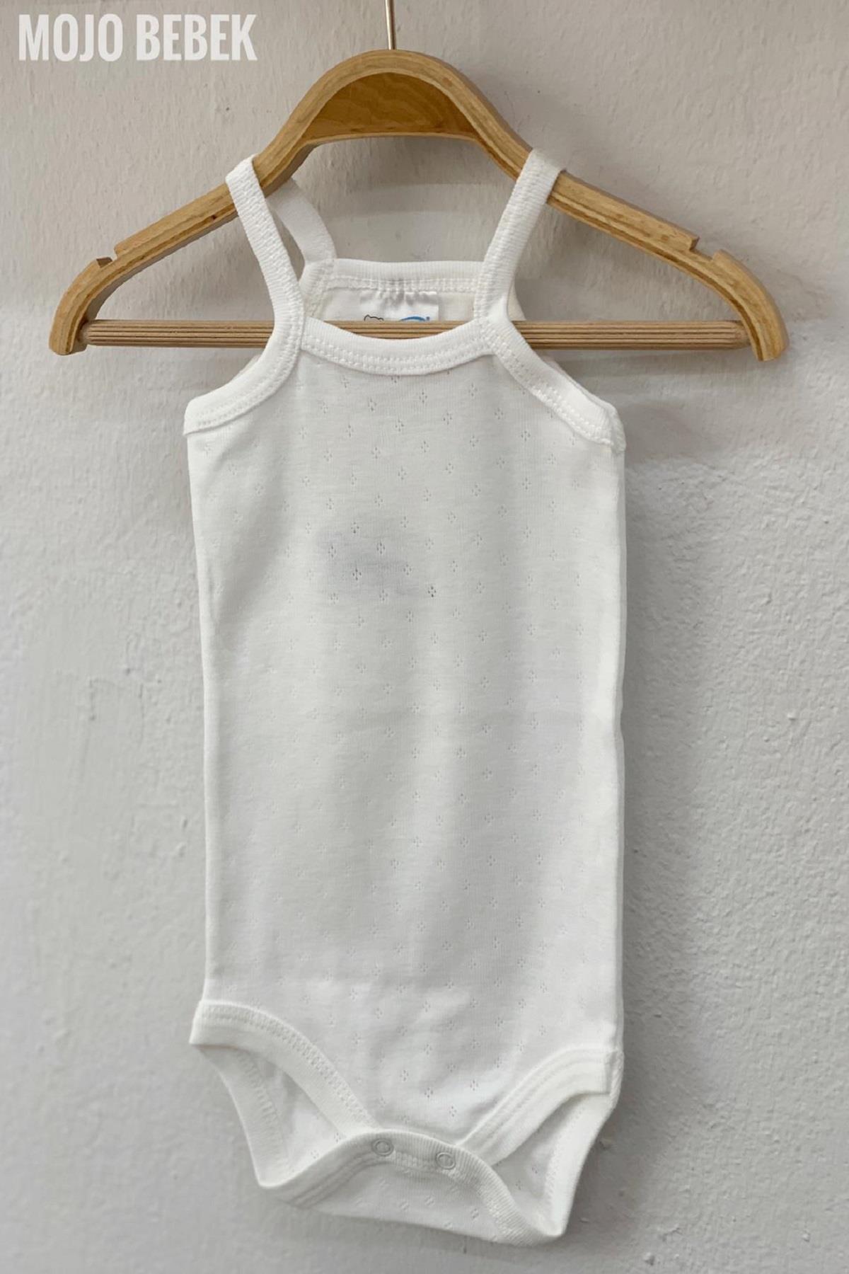 Mojo Bebek Unisex Jakarlı Askılı Body 4950 Beyaz