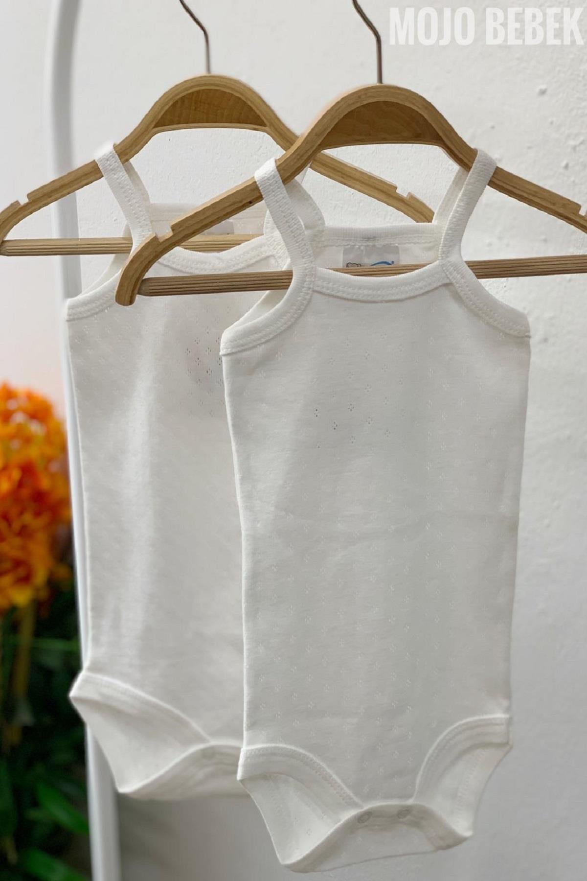 Mojo Bebek Unisex Jakarlı Askılı Body 4950 Beyaz