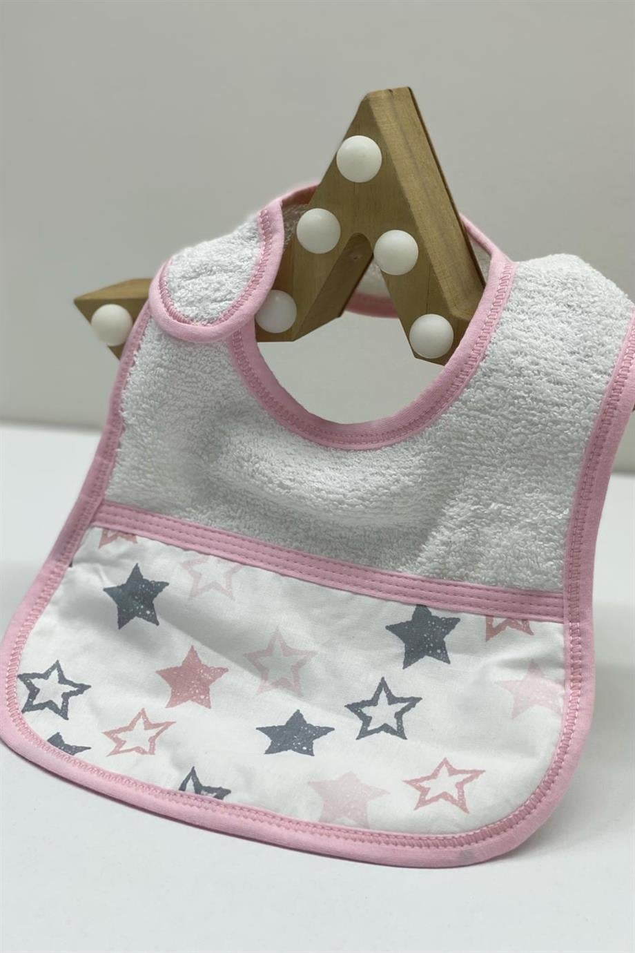 Mojo Bebek Yıldız Desenli Havlu Mama Önlüğü 8436 Pembe