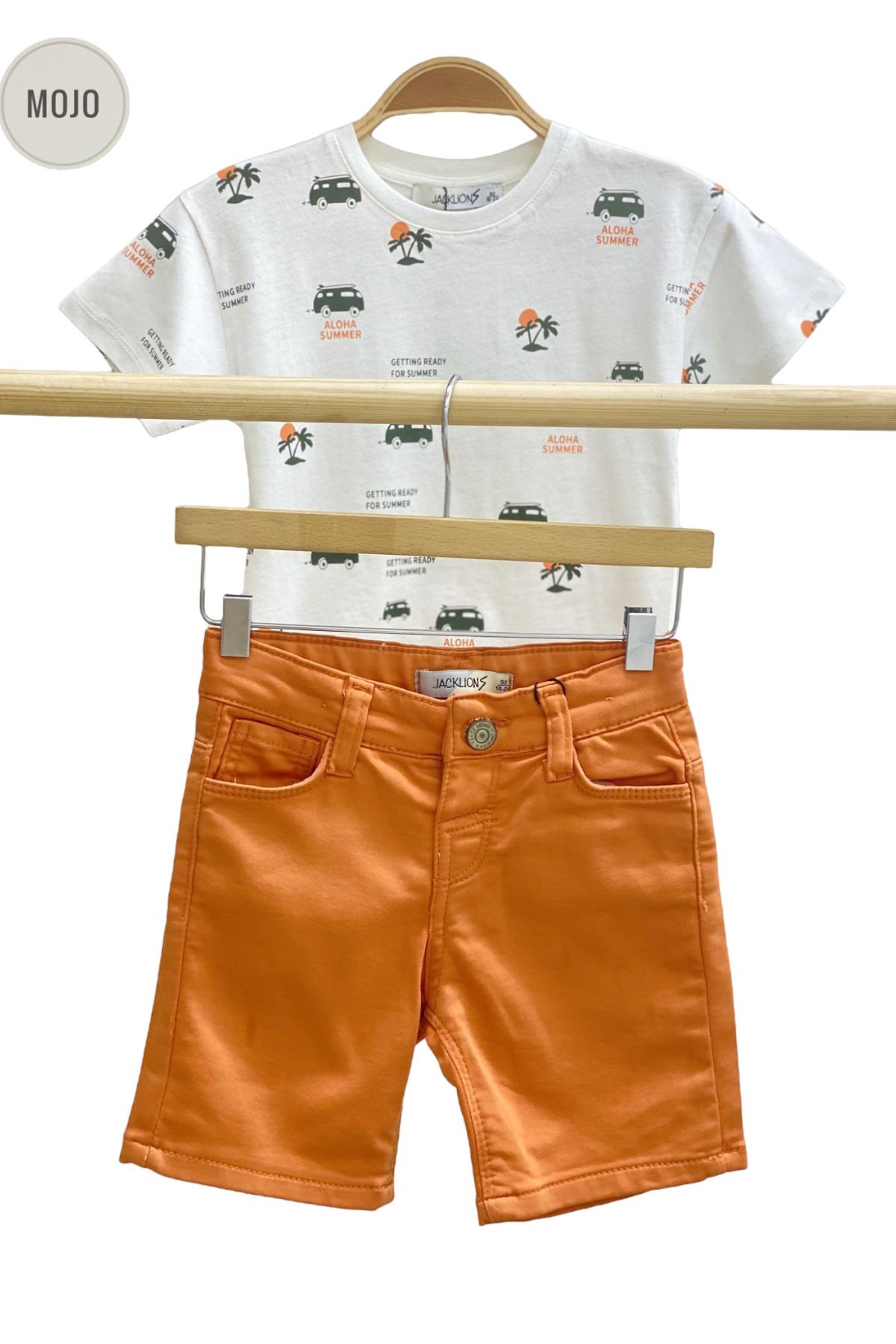 Mojo Erkek Bebek 1-5 Yaş Renkli Yumuşak Denim Şort 2302 Kiremit