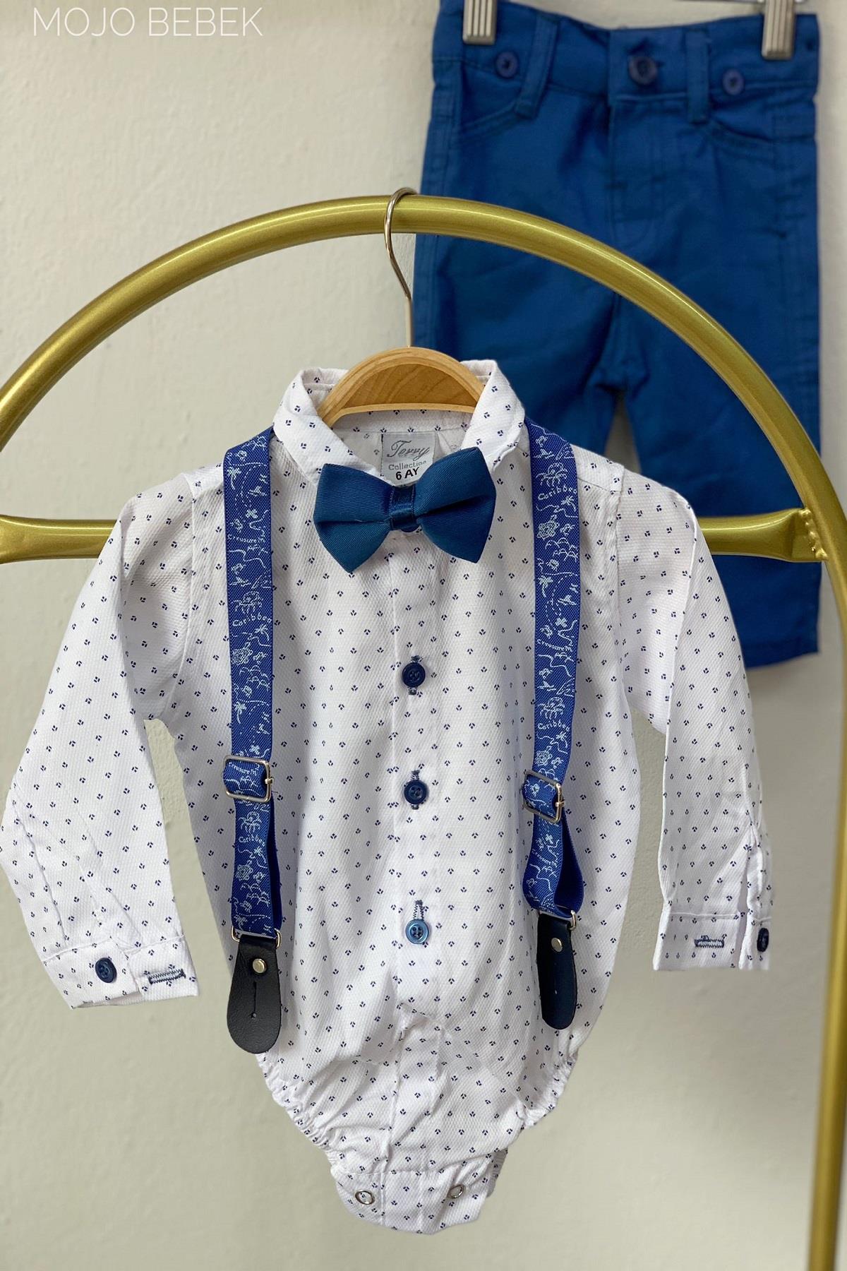 Mojo Erkek Bebek Çıtçıtlı Gömlek Pantolon Takım 7109 Mavi