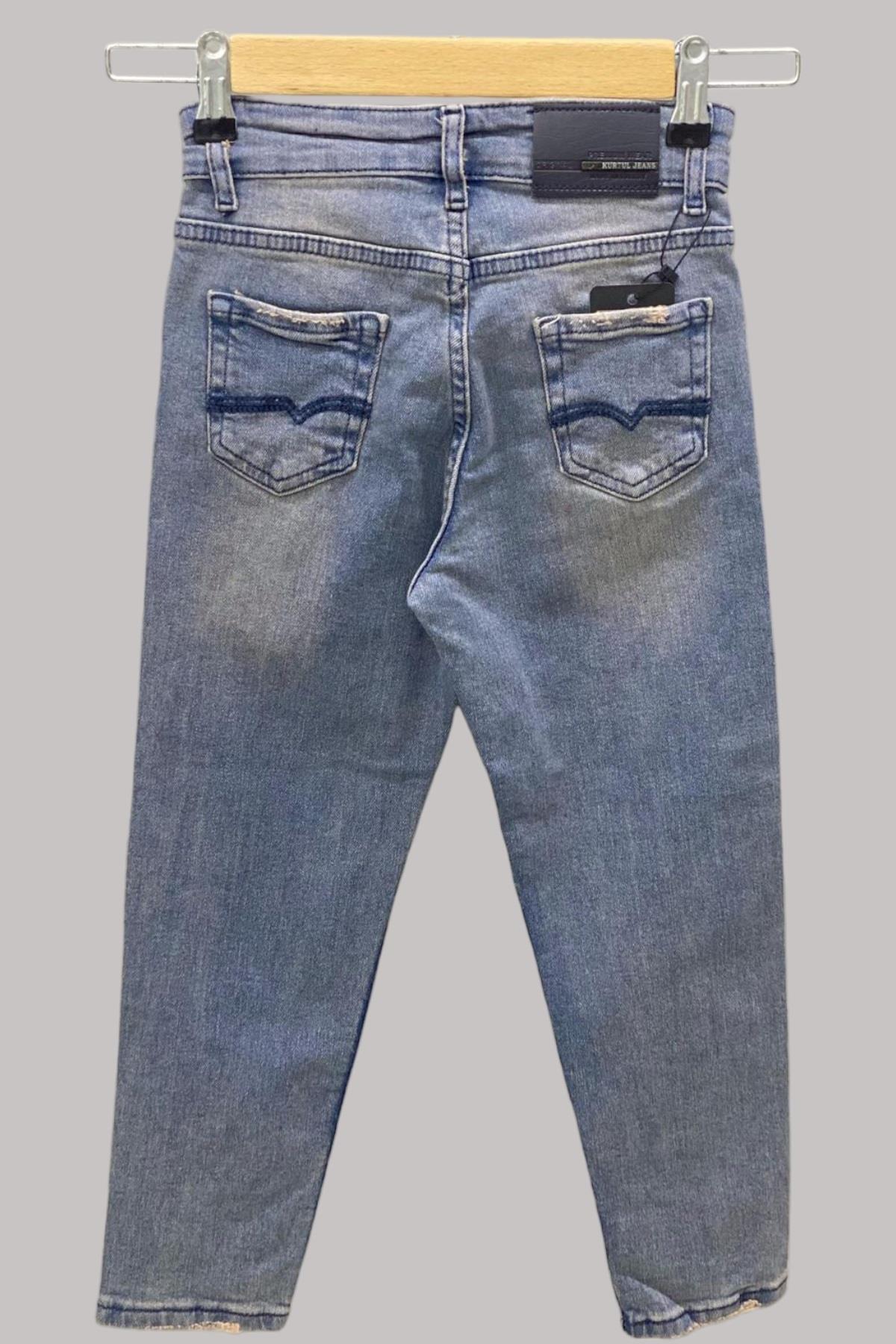 Mojo Erkek Çocuk 1-12 Yaş Taşlamalı Kot Pantolon 486 Kot Mavi