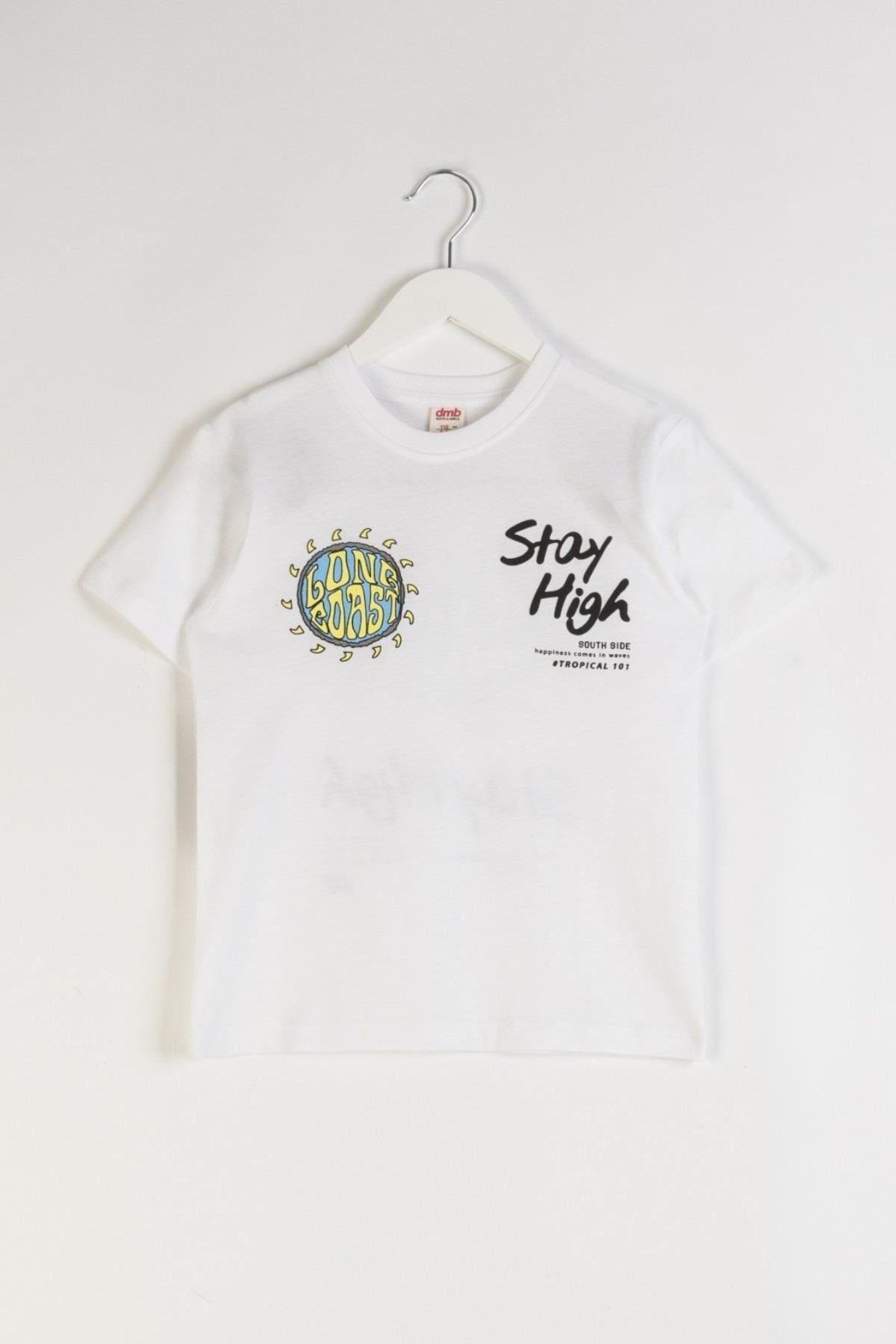 Mojo Erkek Çocuk 4-9 Yaş %100 Pamuk Sırt Baskılı T-shirt 7690 Beyaz