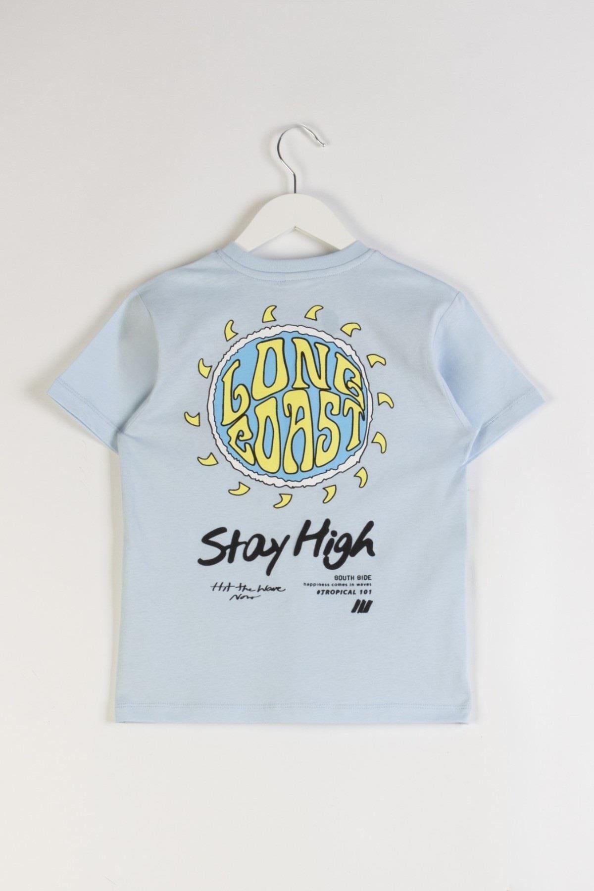 Mojo Erkek Çocuk 4-9 Yaş %100 Pamuk Sırt Baskılı T-shirt 7690 Mavi