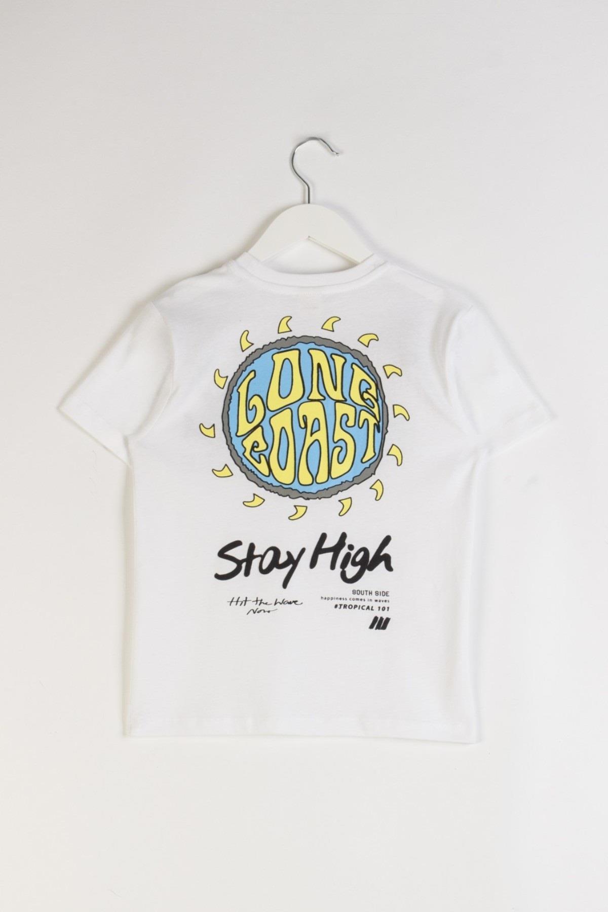 Mojo Erkek Çocuk 4-9 Yaş %100 Pamuk Sırt Baskılı T-shirt 7690 Beyaz