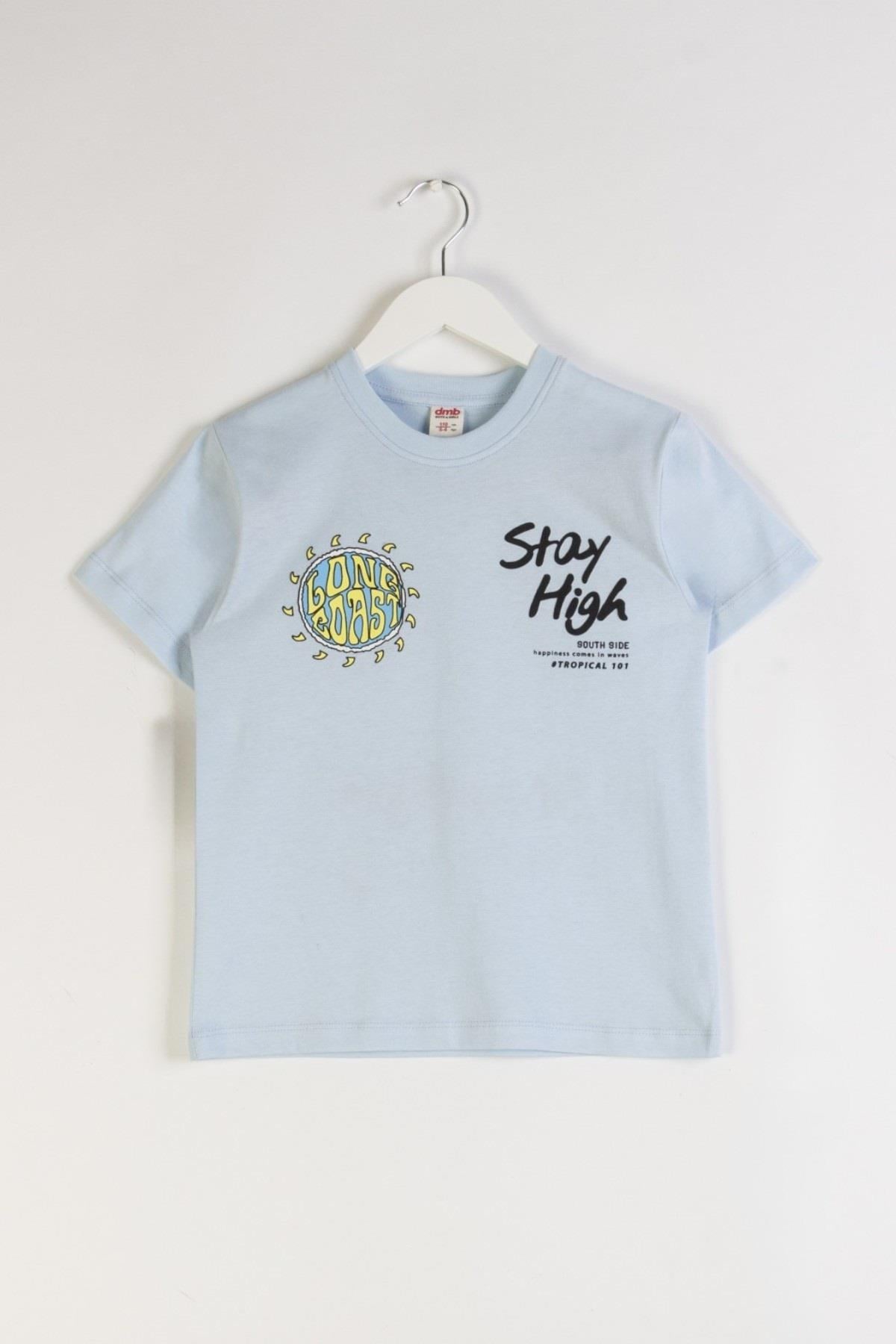Mojo Erkek Çocuk 4-9 Yaş %100 Pamuk Sırt Baskılı T-shirt 7690 Mavi