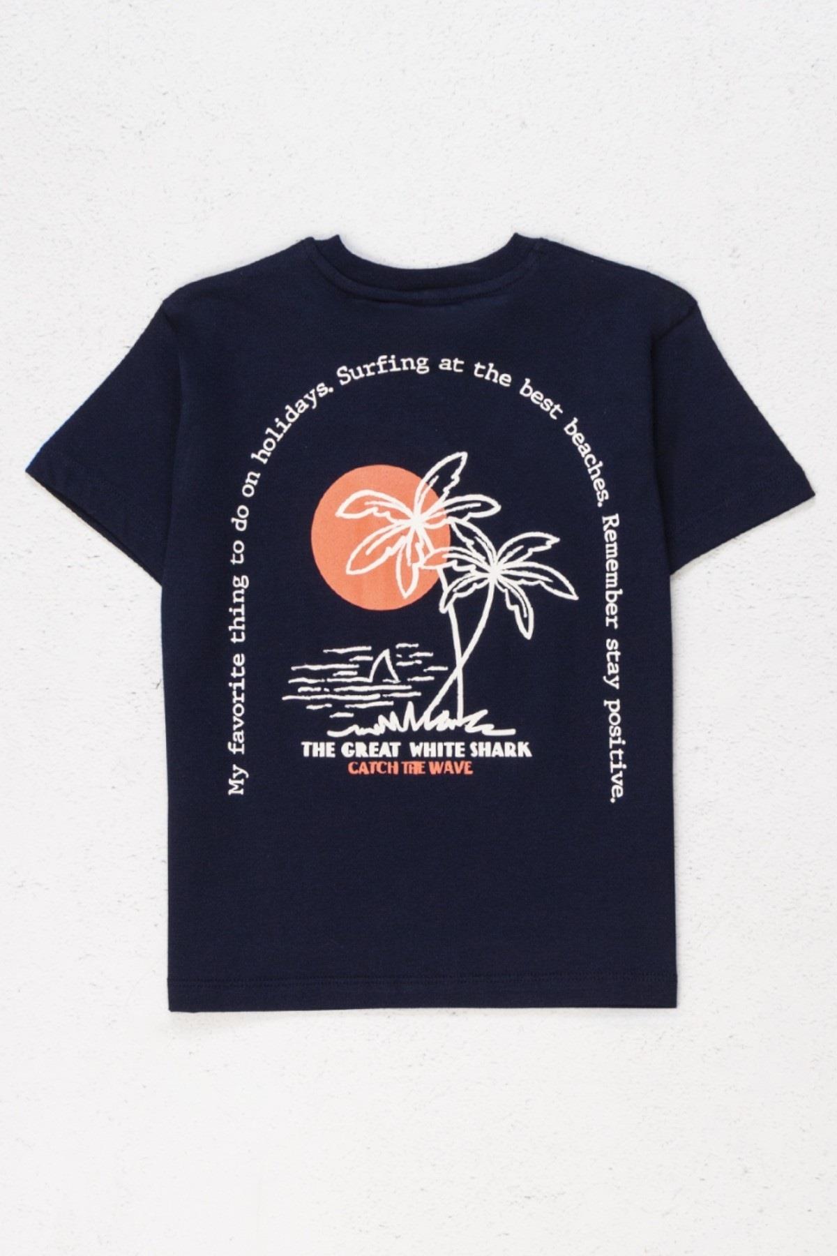 Mojo Erkek Çocuk 4-9 Yaş Pamuklu Baskılı Kısa Kol T-Shirt 7563 Lacivert