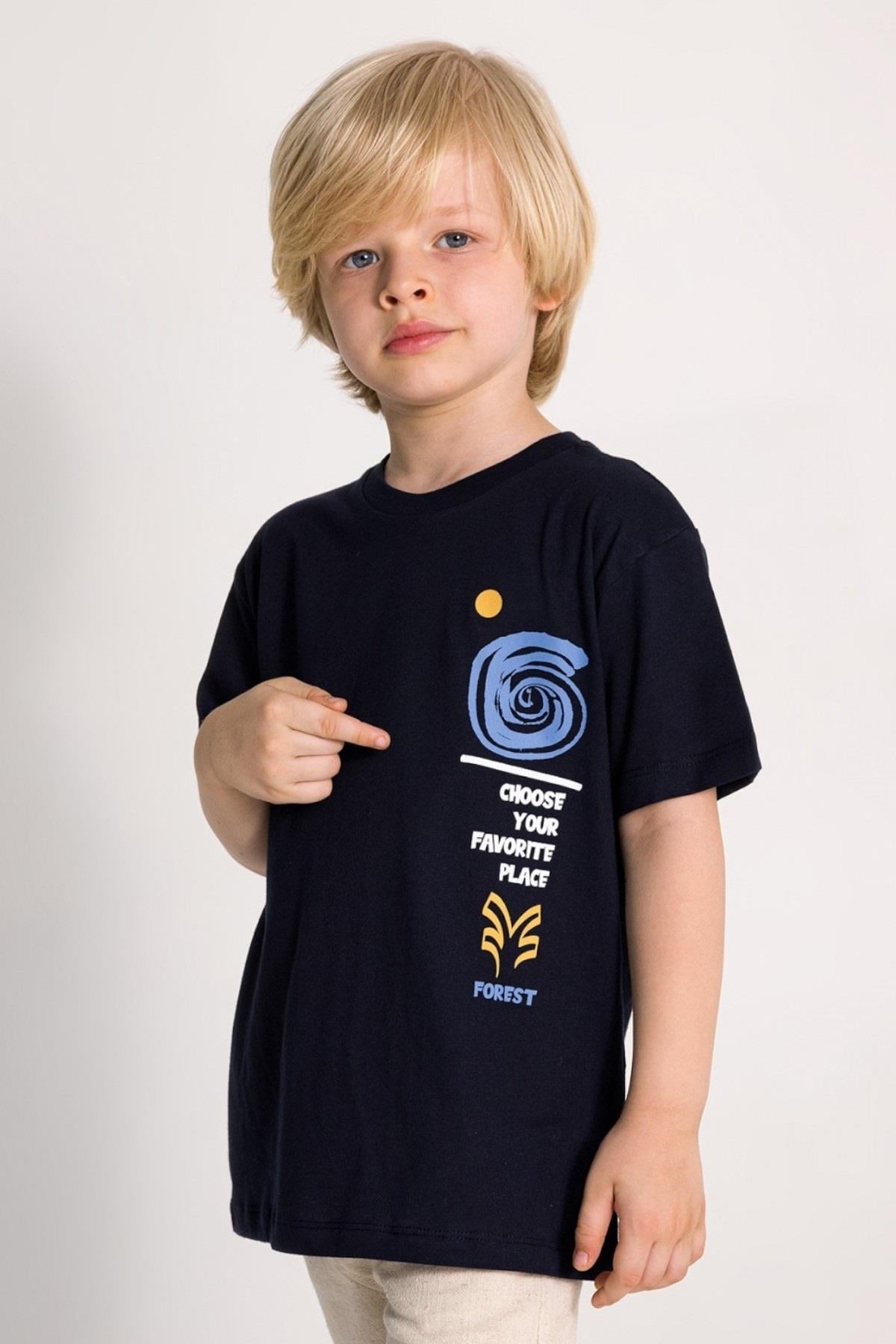 Mojo Erkek Çocuk 4-9 Yaş Sırt Baskılı Kısa Kol T-shirt 7540 Lacivert