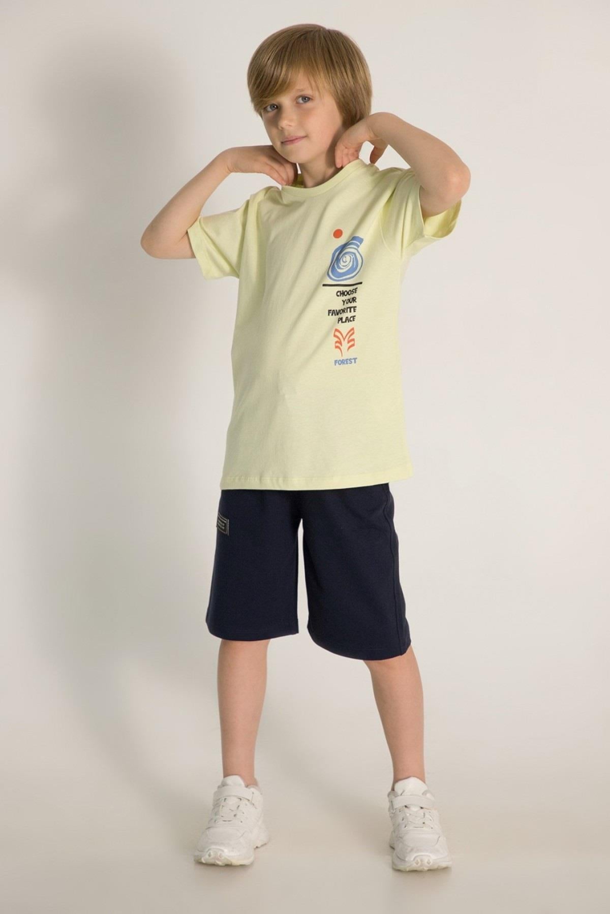 Mojo Erkek Çocuk 4-9 Yaş Sırt Baskılı Kısa Kol T-shirt 7540 Yeşil