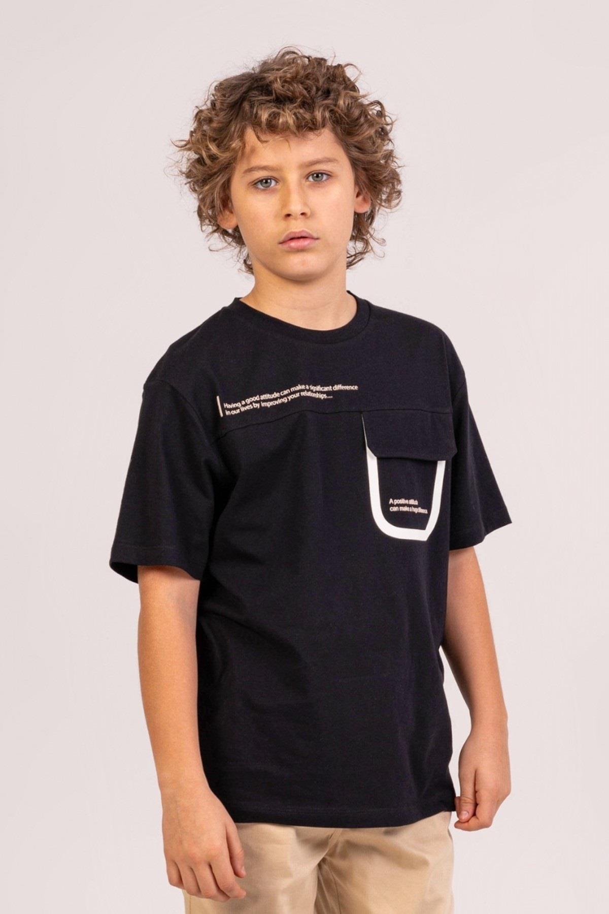 Mojo Erkek Çocuk 9-14 Yaş %100 Pamuk Baskılı T-shirt 7699 Siyah
