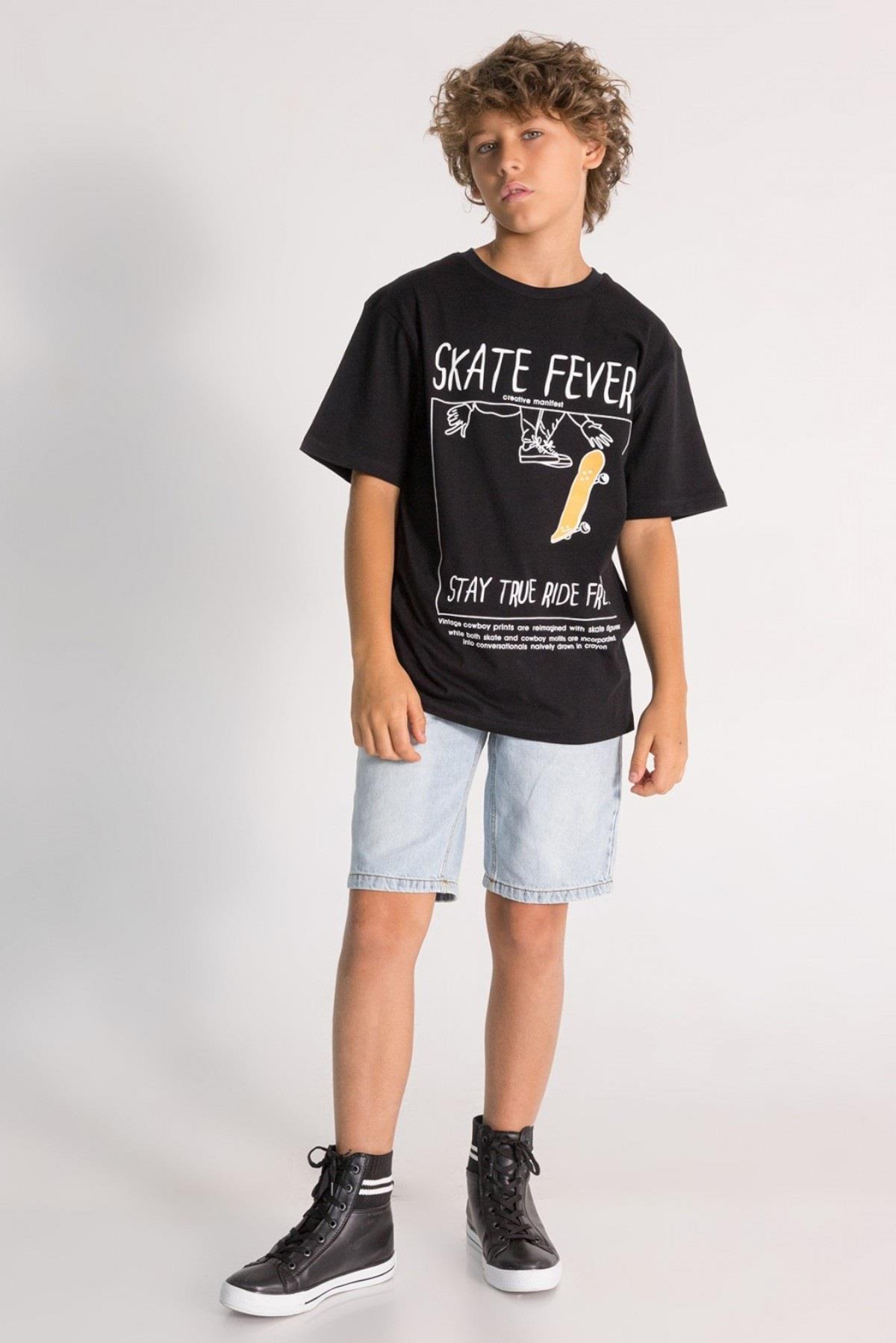 Mojo Erkek Çocuk 9-14 Yaş Arkası Baskılı Kısa Kol T-shirt 7645 Siyah